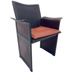 Tito Agnoli "Korium" Patinated Brown Leather Desk Armchair for Matteo Grassi
