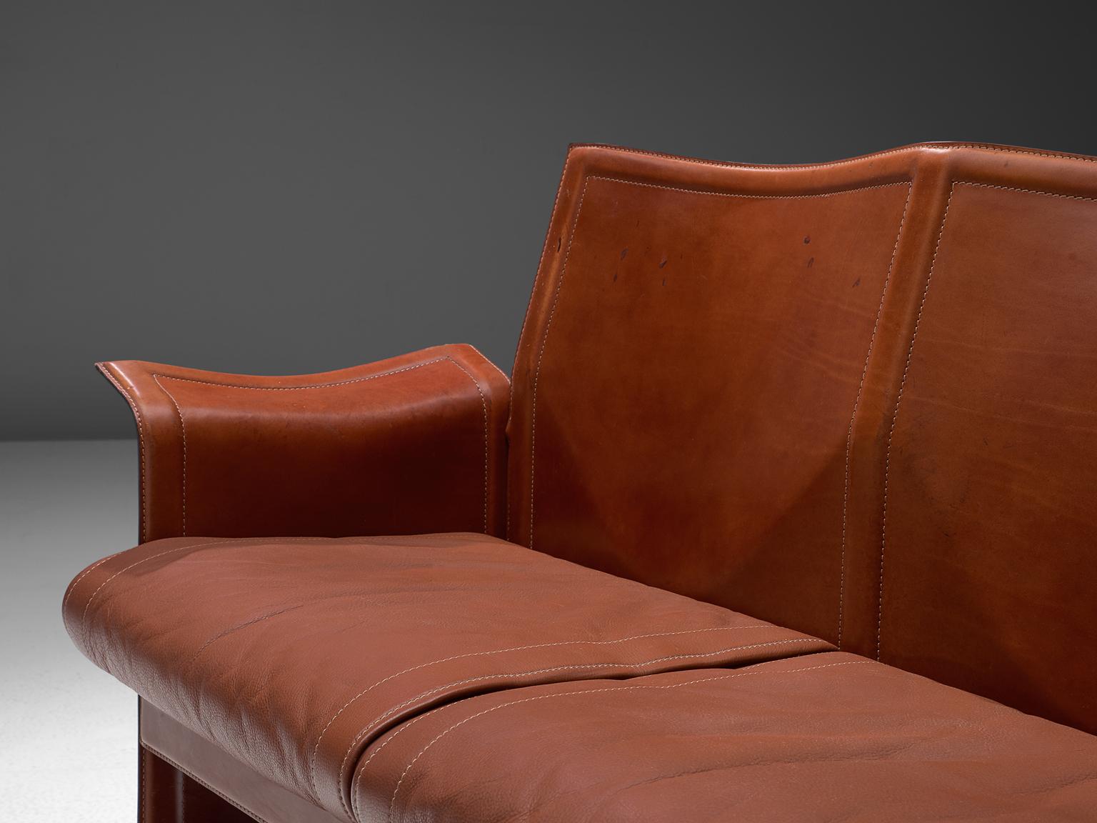 Tito Agnoli 'Korium' Sofa in Cognac Leather im Zustand „Gut“ in Waalwijk, NL