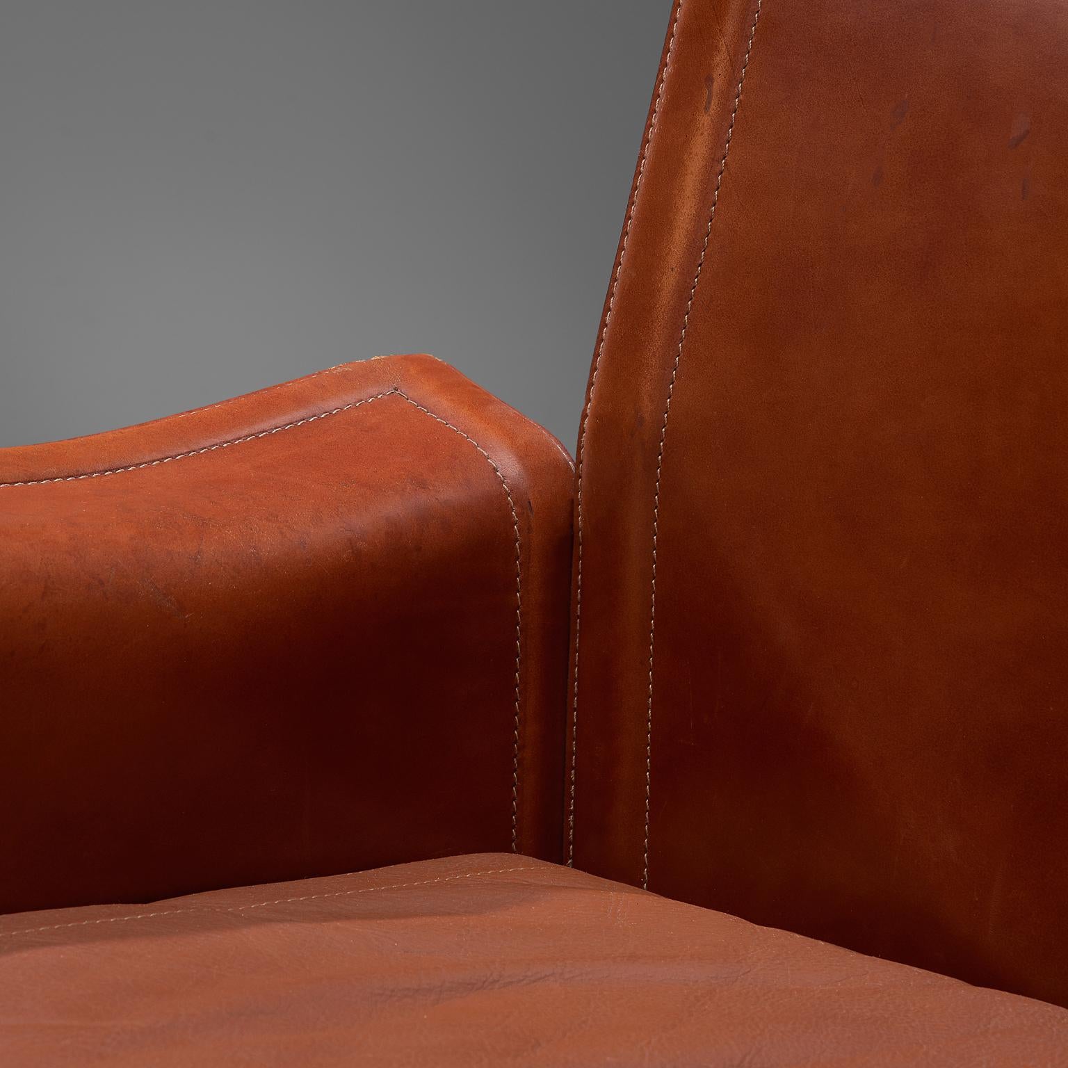 Steel Tito Agnoli 'Korium' Sofa in Cognac Leather