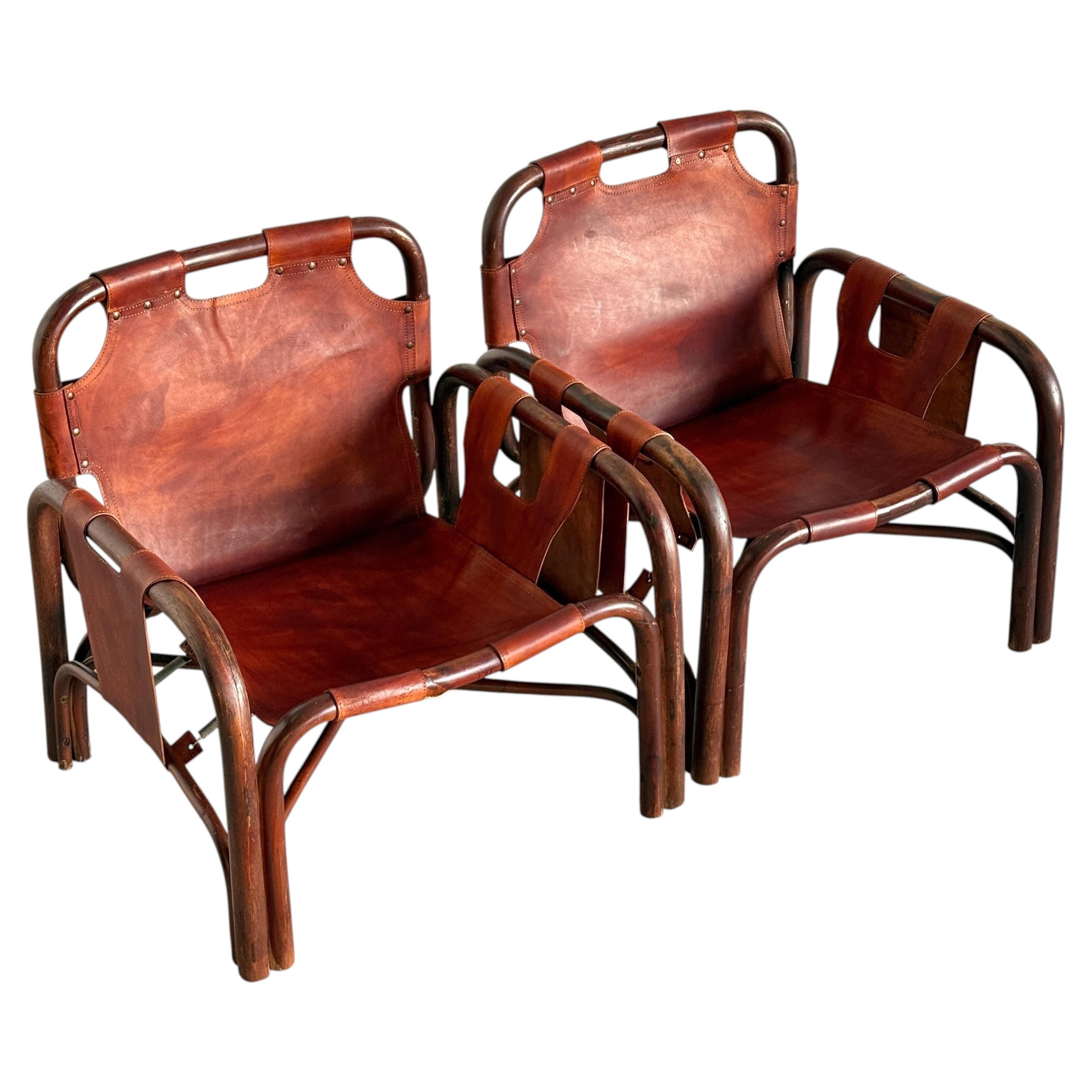 Tito Agnoli Leather Safari Chairs for Bonacina
