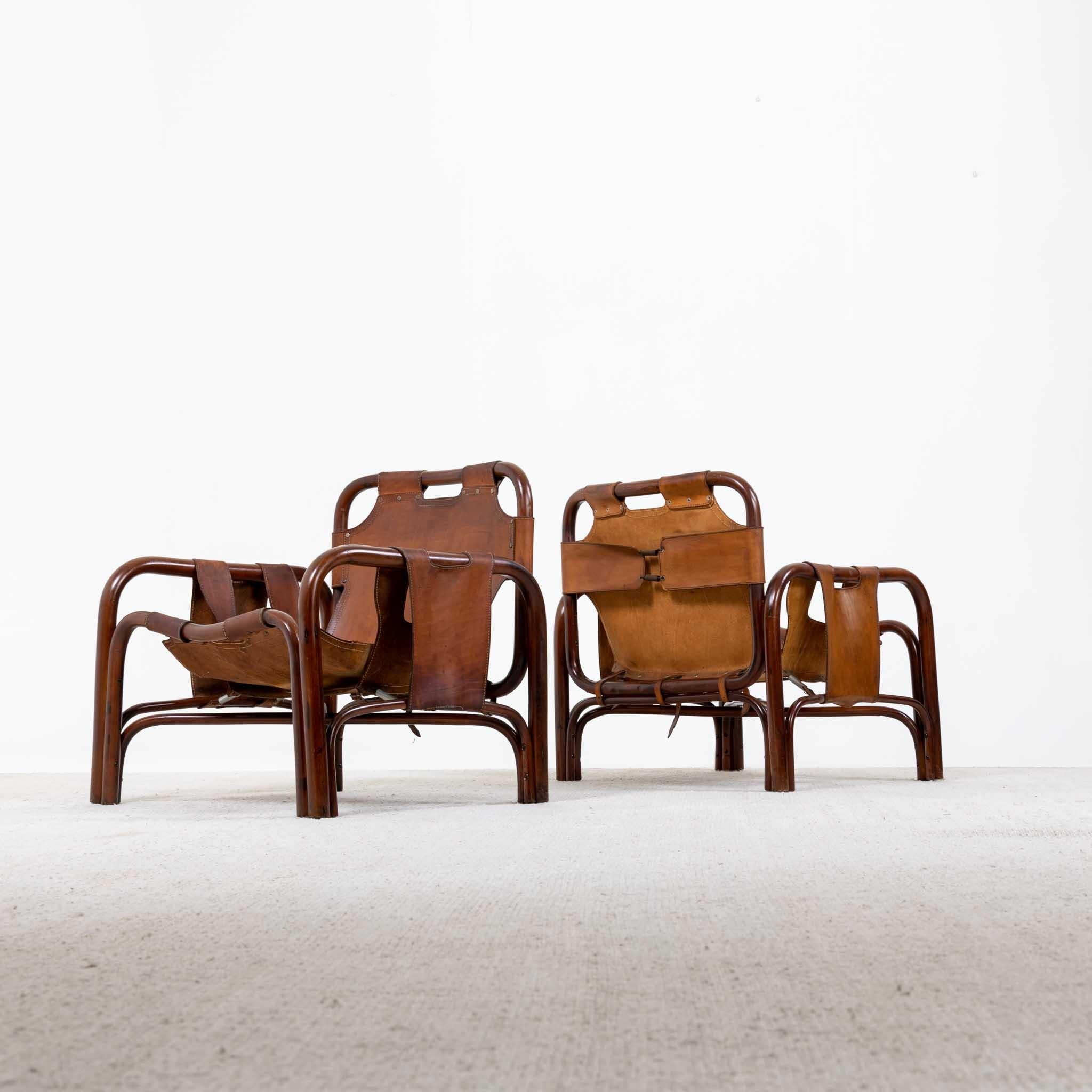 Brown Lounge Chairs, Leather & stained Beech, Italy Mid-20th Century 1