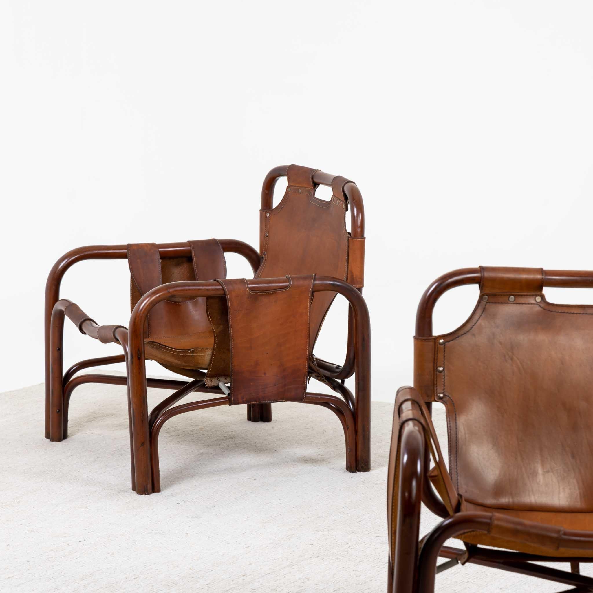 Brown Lounge Chairs, Leather & stained Beech, Italy Mid-20th Century 2