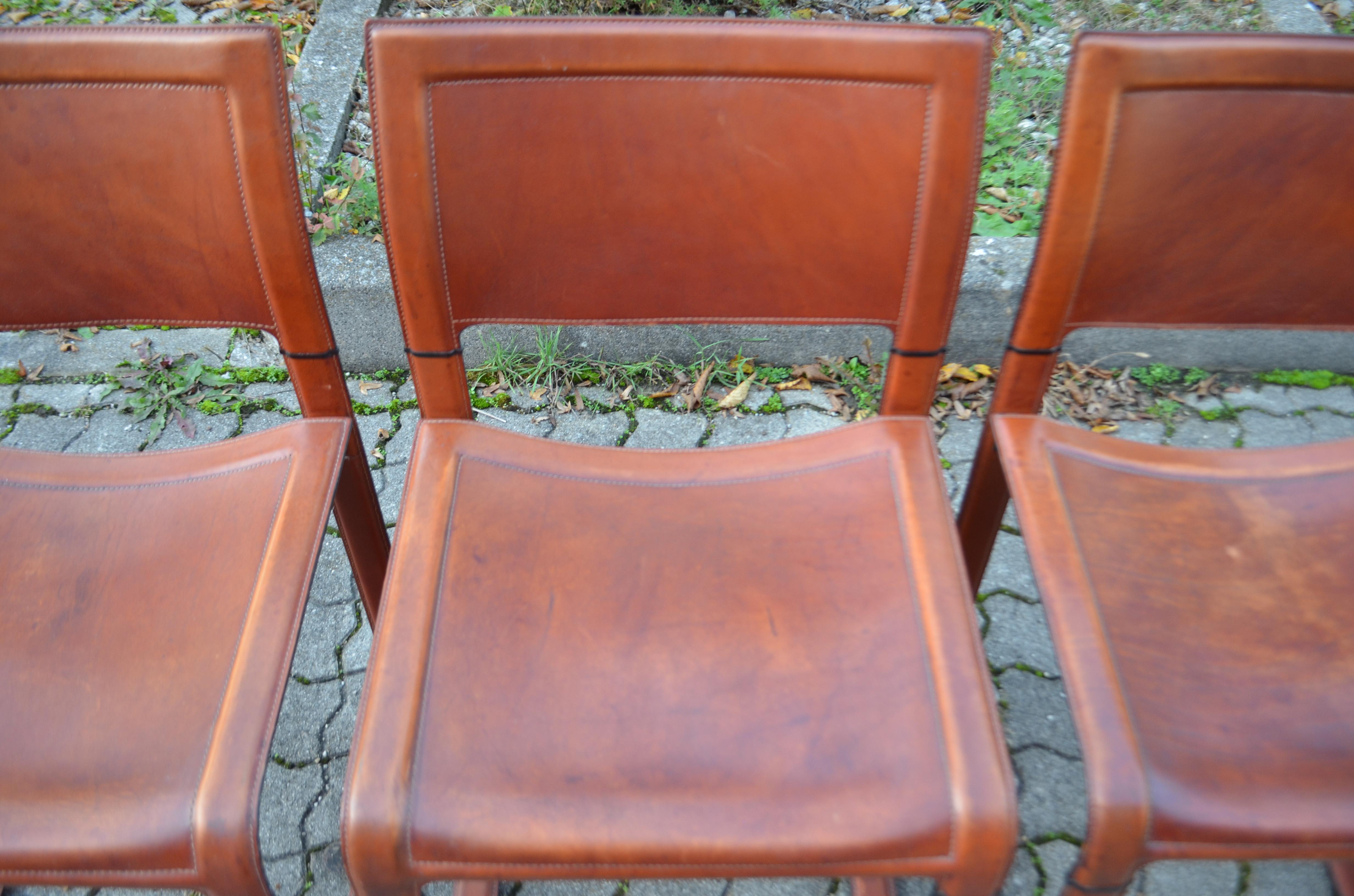 20th Century Tito Agnoli Matteo Grassi Model Sistina Oxred Leather Dining Chair Set of 4 For Sale