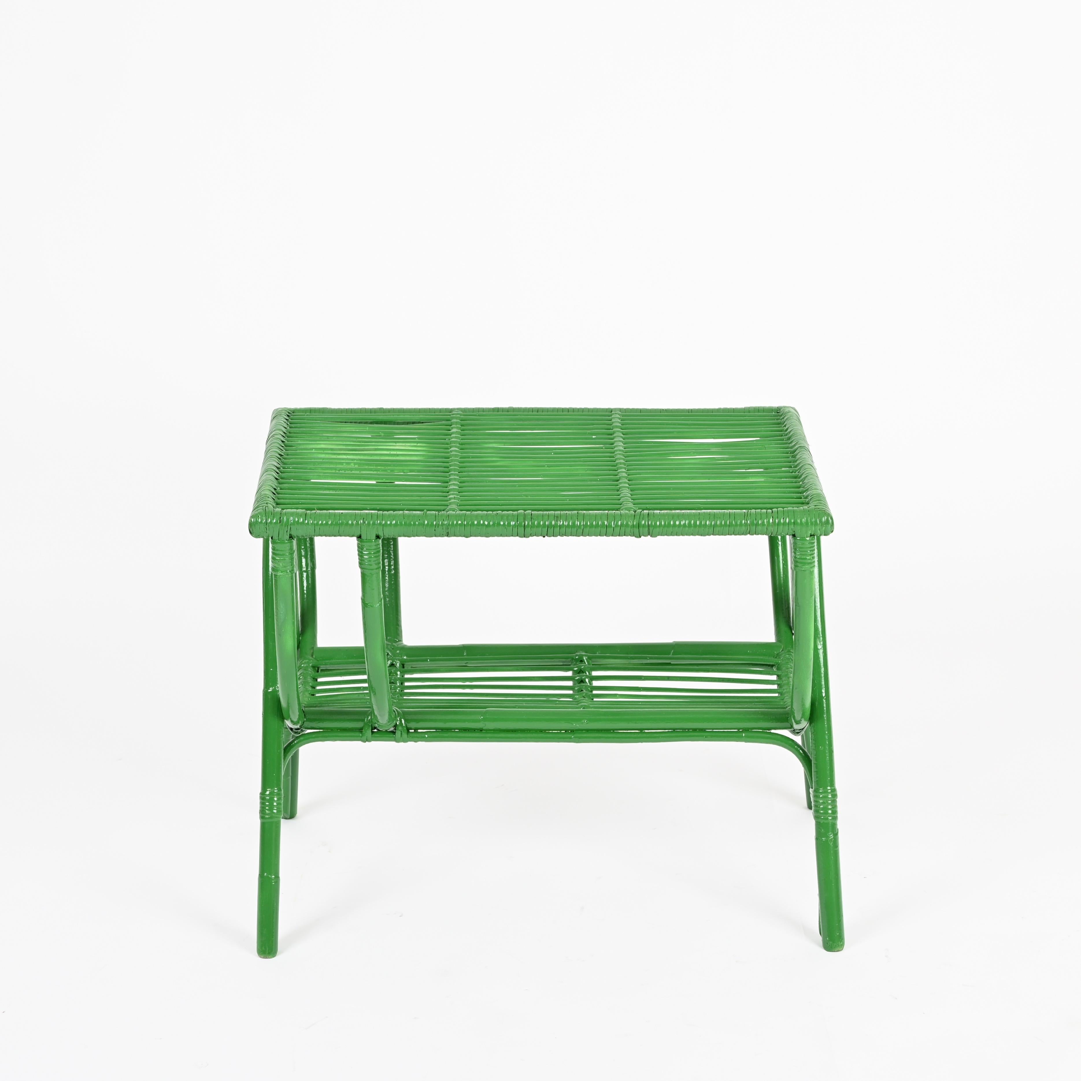 Table basse verte du milieu du siècle en rotin et osier, Italie, années 1960 en vente 3