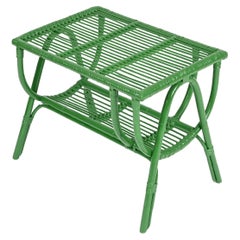 Table basse verte du milieu du siècle en rotin et osier, Italie, années 1960