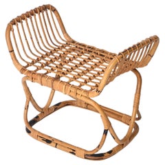Tito Agnoli Mid-Century Pouf, Ottoman in Rattan, Bamboo and Wicker, Italy 1960s