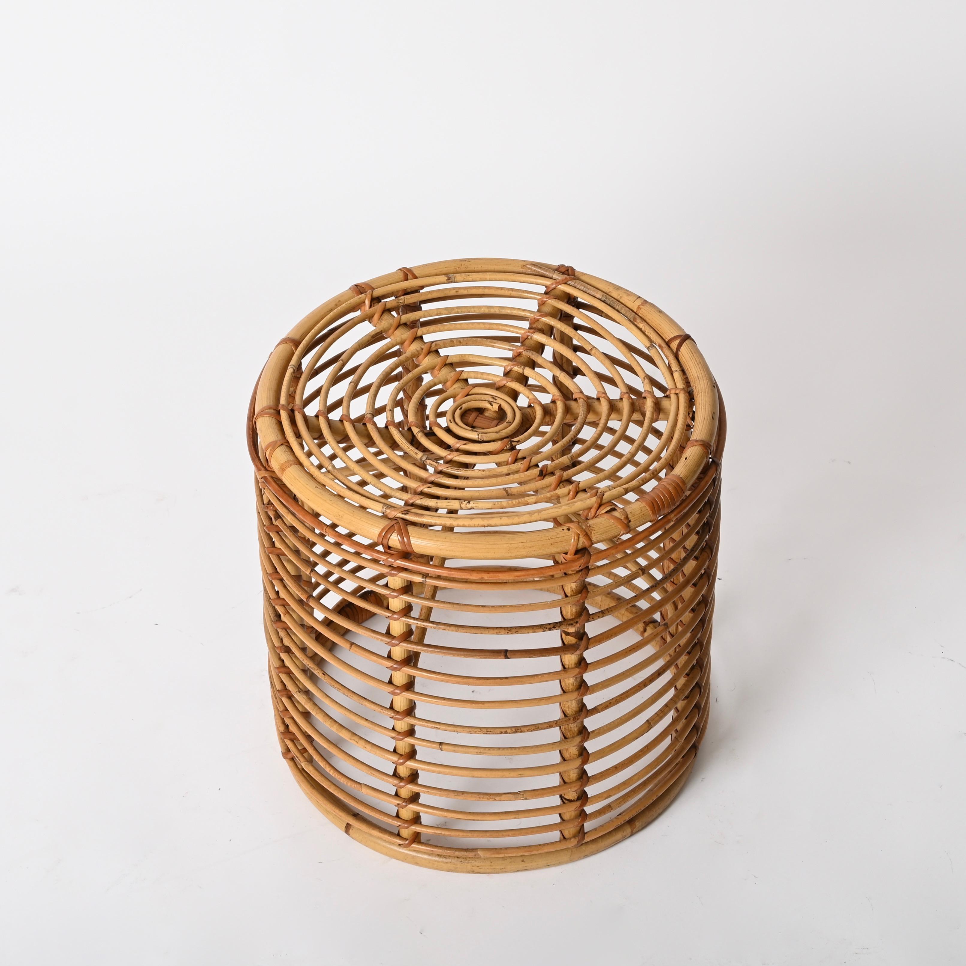 Tito Agnoli Mid-Century Rattan and Wicker Round Pouf Stool, Italy ...