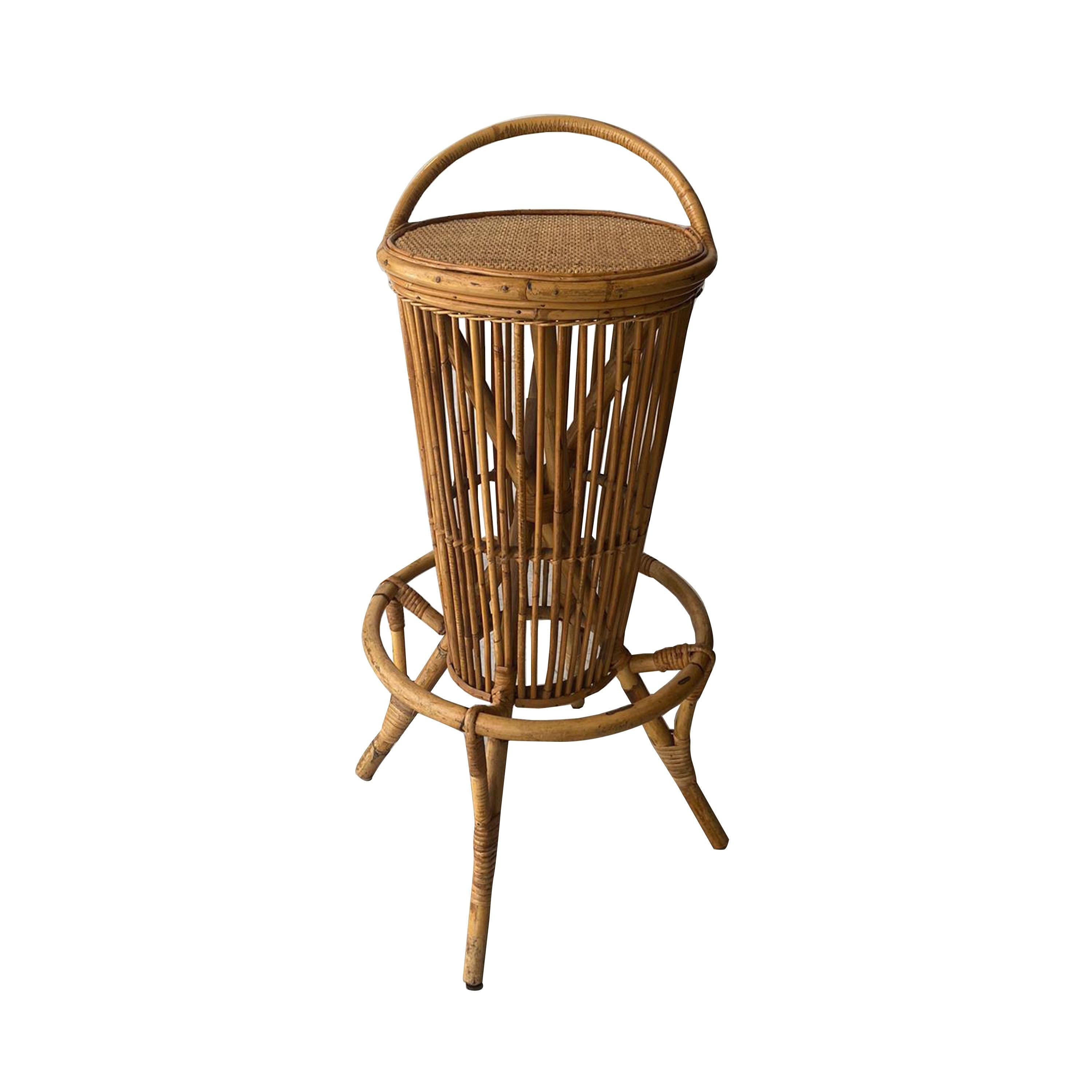 Natural fiber and bamboo stools, Italy, 1960.