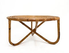 Tito Agnoli Midcentury Round Rattan "BT2" Coffee Table for Bonacina, Italy 1960s