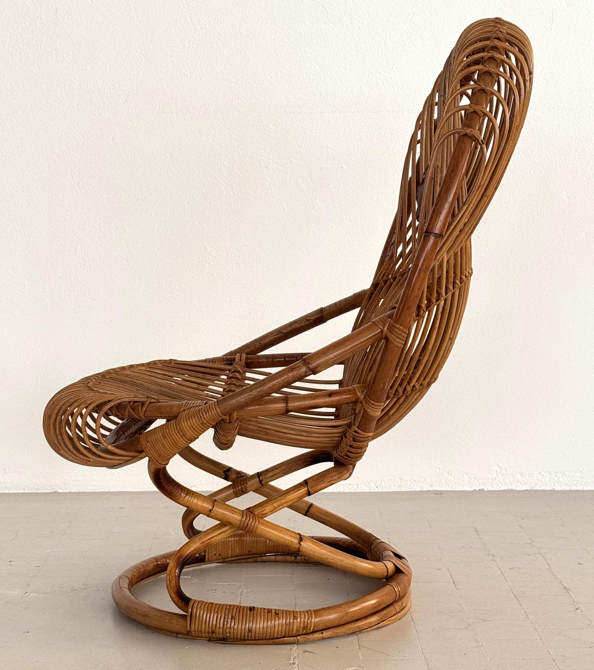 Poltrona organica in vimini di bambù di Tito Agnoli per Bonacina, 1960 ca. In condizioni buone in vendita a Morazzone, Varese