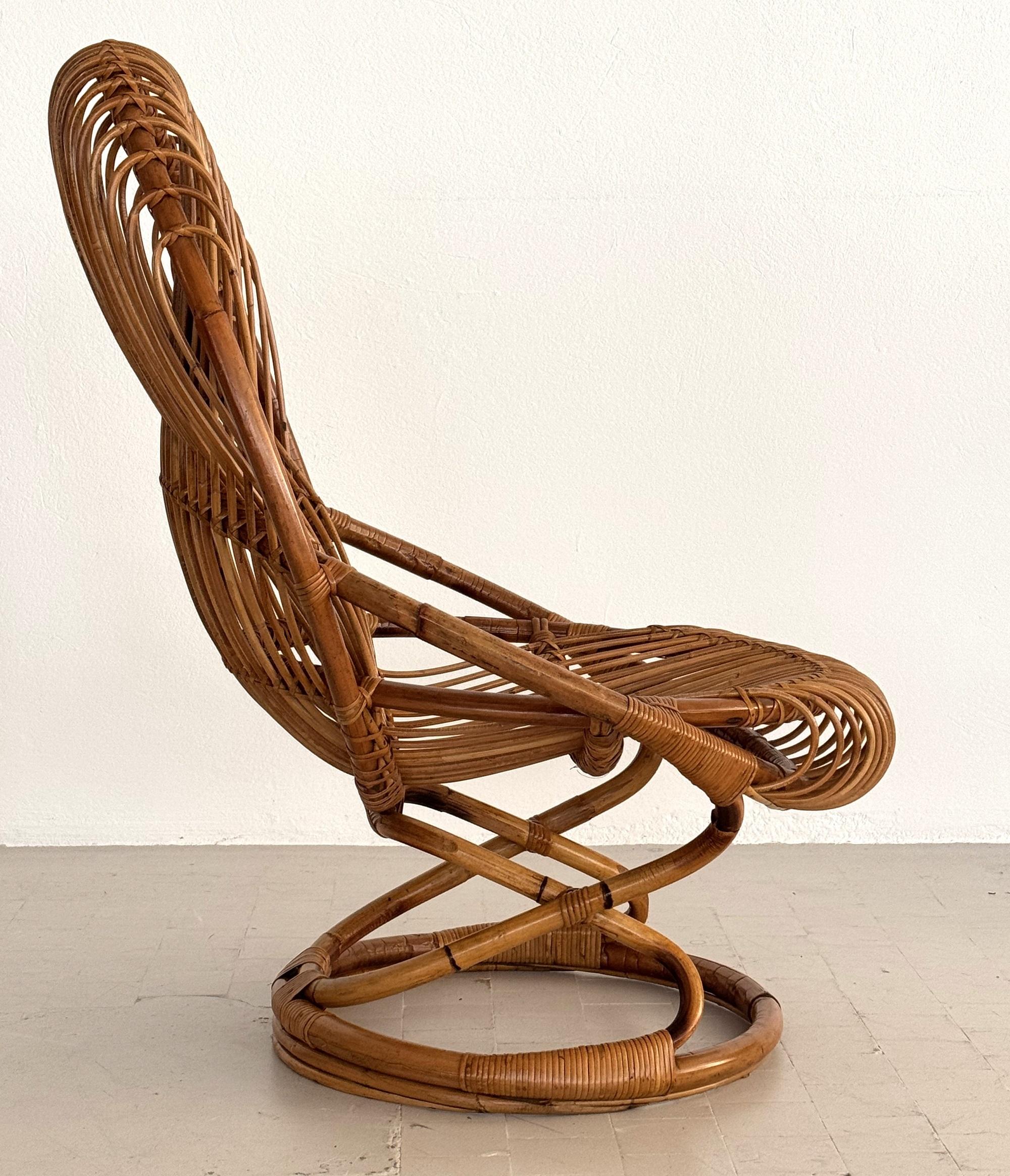 Bambù Poltrona organica in vimini di bambù di Tito Agnoli per Bonacina, 1960 ca. in vendita