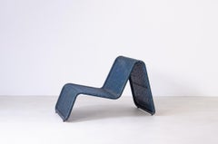 Tito Agnoli P3  blue rattan chaise longue