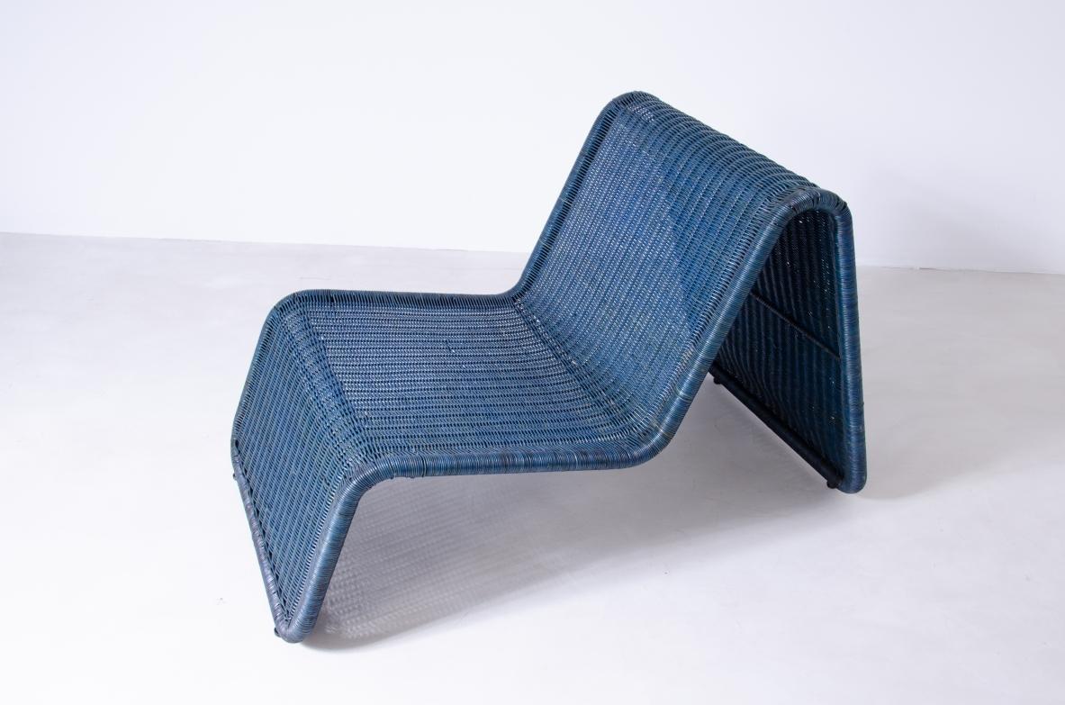 Tito Agnoli P3  chaise longue en rotin bleu Excellent état - En vente à Milano, IT