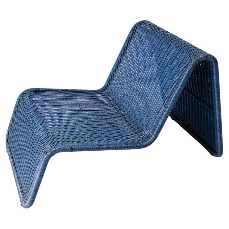 Tito Agnoli P3  blue rattan chaise longue