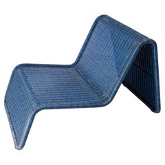 Tito Agnoli P3  chaise longue in rattan blu