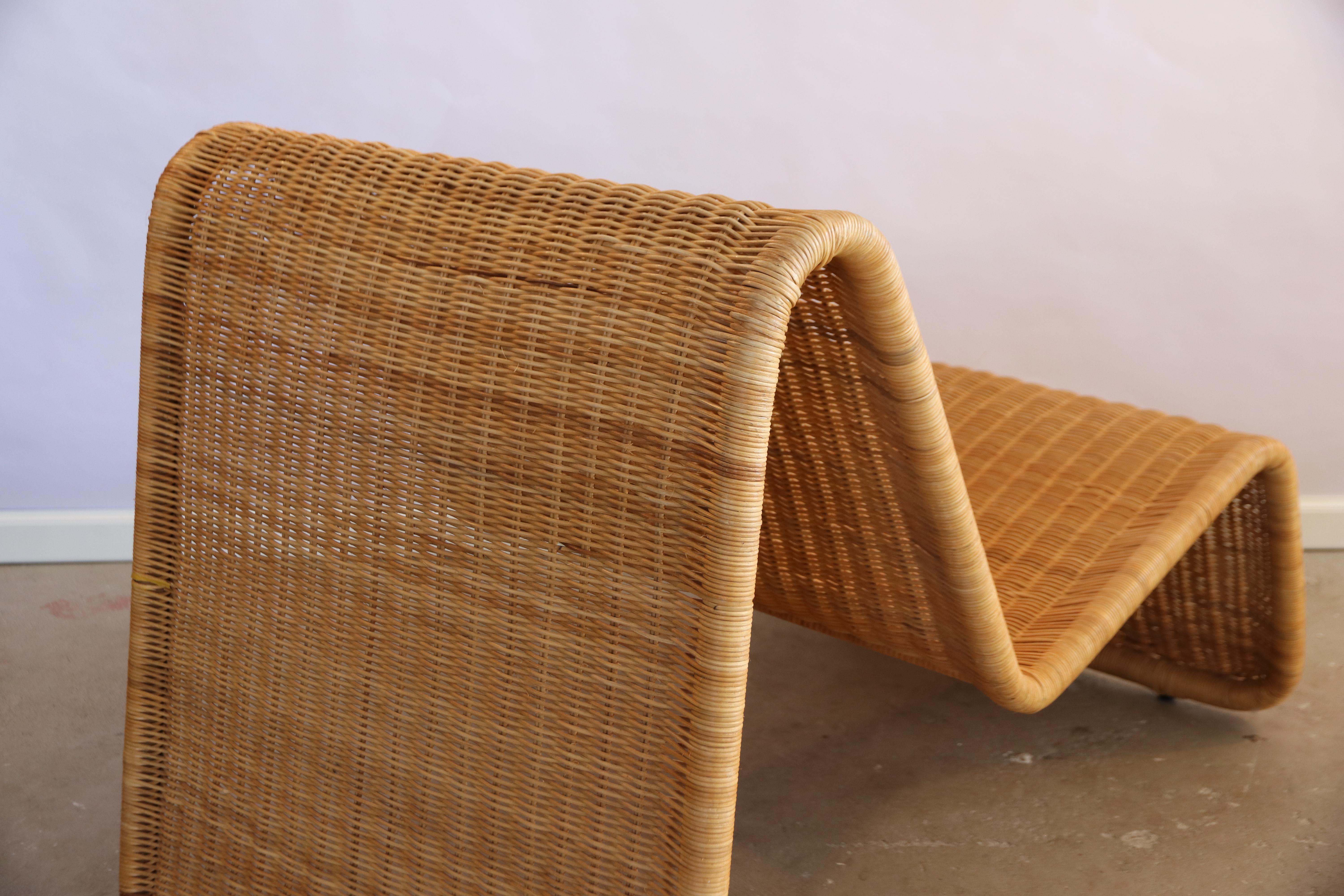 Mid-Century Modern Tito Agnoli P4 Rattan Easy or Lounge Outdoor Chaise Longue Chair, 1960s