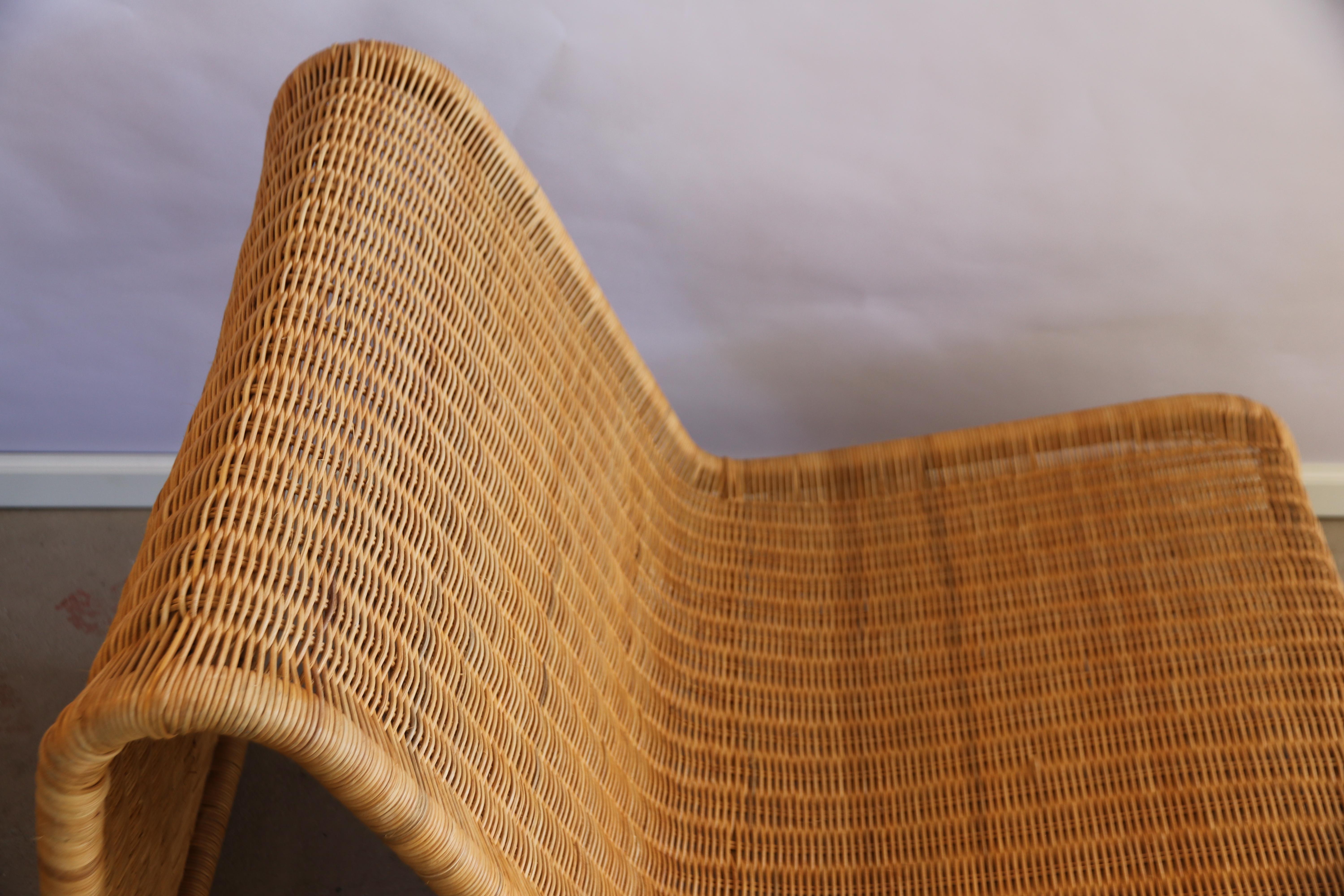 Steel Tito Agnoli P4 Rattan Easy or Lounge Outdoor Chaise Longue Chair, 1960s