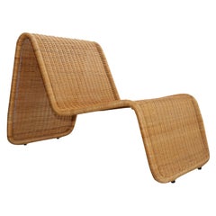 Vintage Tito Agnoli P4 Rattan Easy or Lounge Outdoor Chaise Longue Chair, 1960s