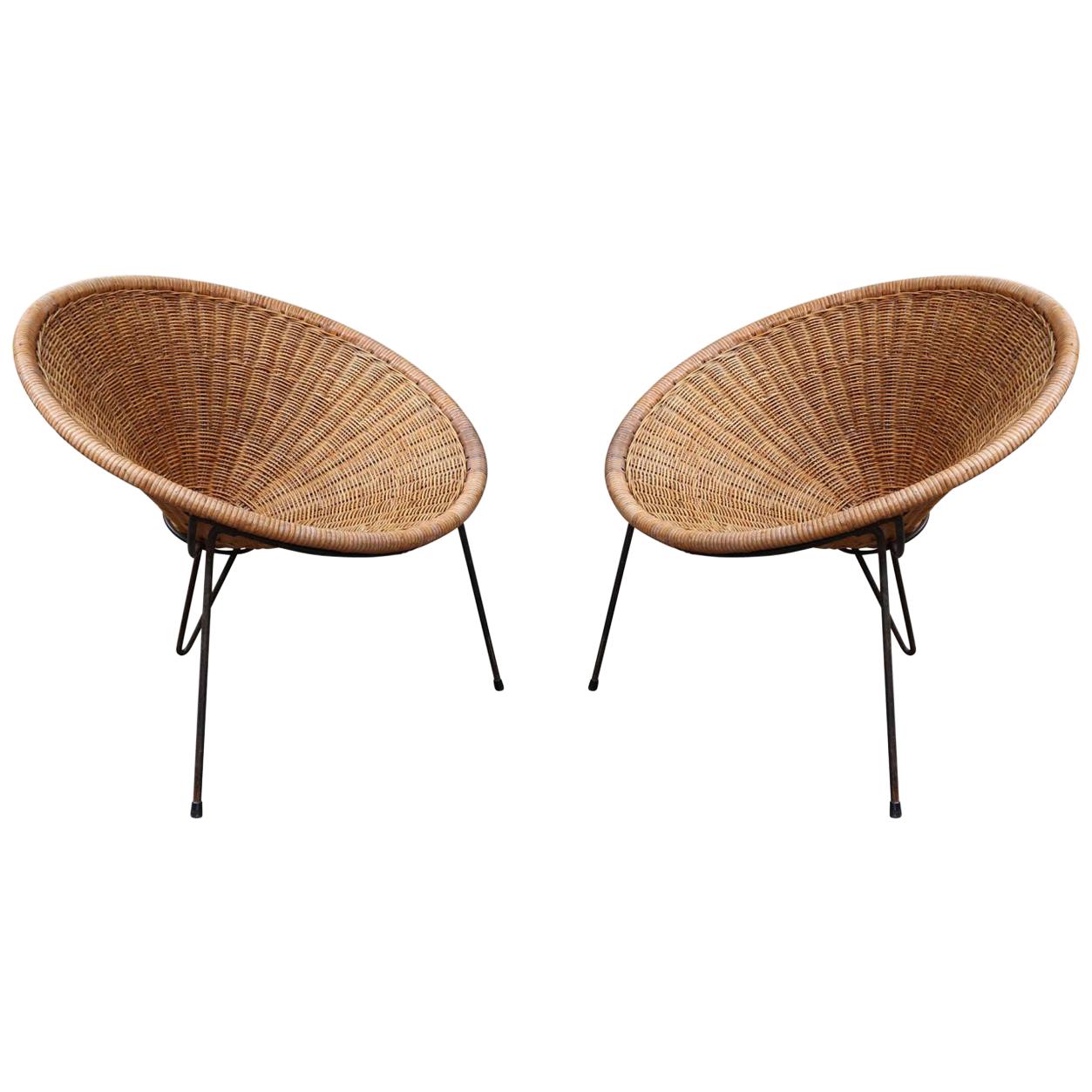 Tito Agnoli Pair of Bamboo and Iron Midcentury Italian Armchairs, 1950 For Sale