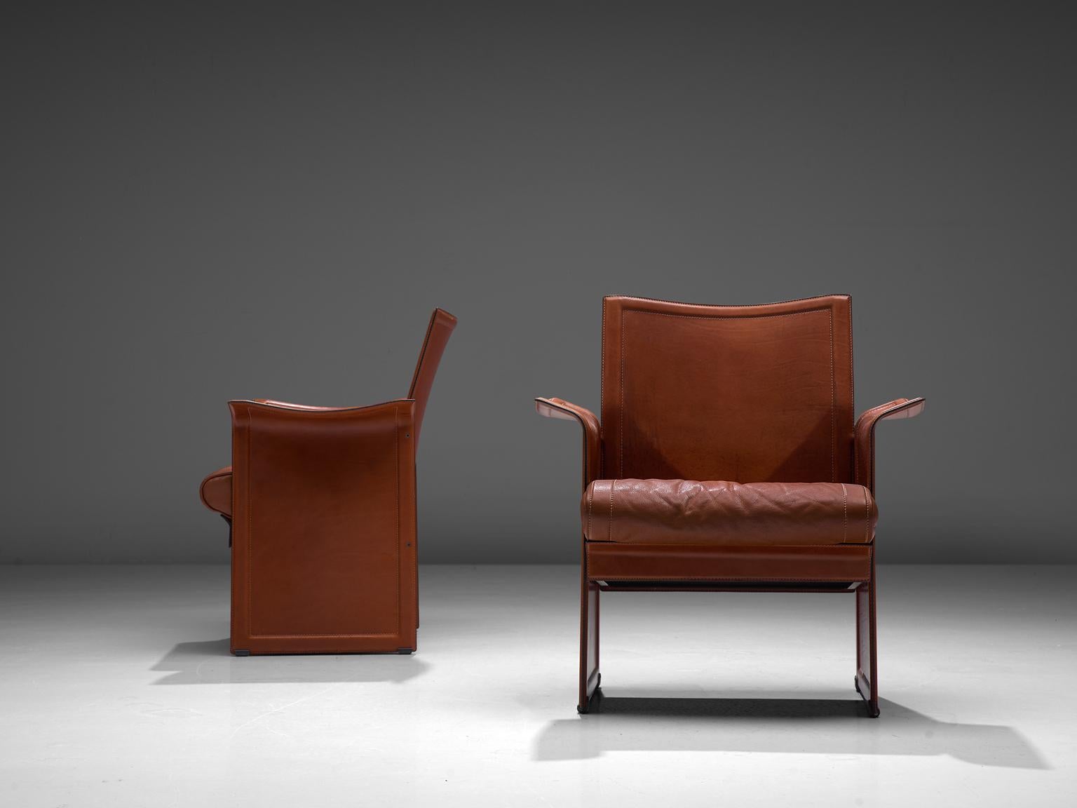 Tito Agnoli Pair of 'Korium' Chairs in Cognac Leather (Moderne der Mitte des Jahrhunderts)