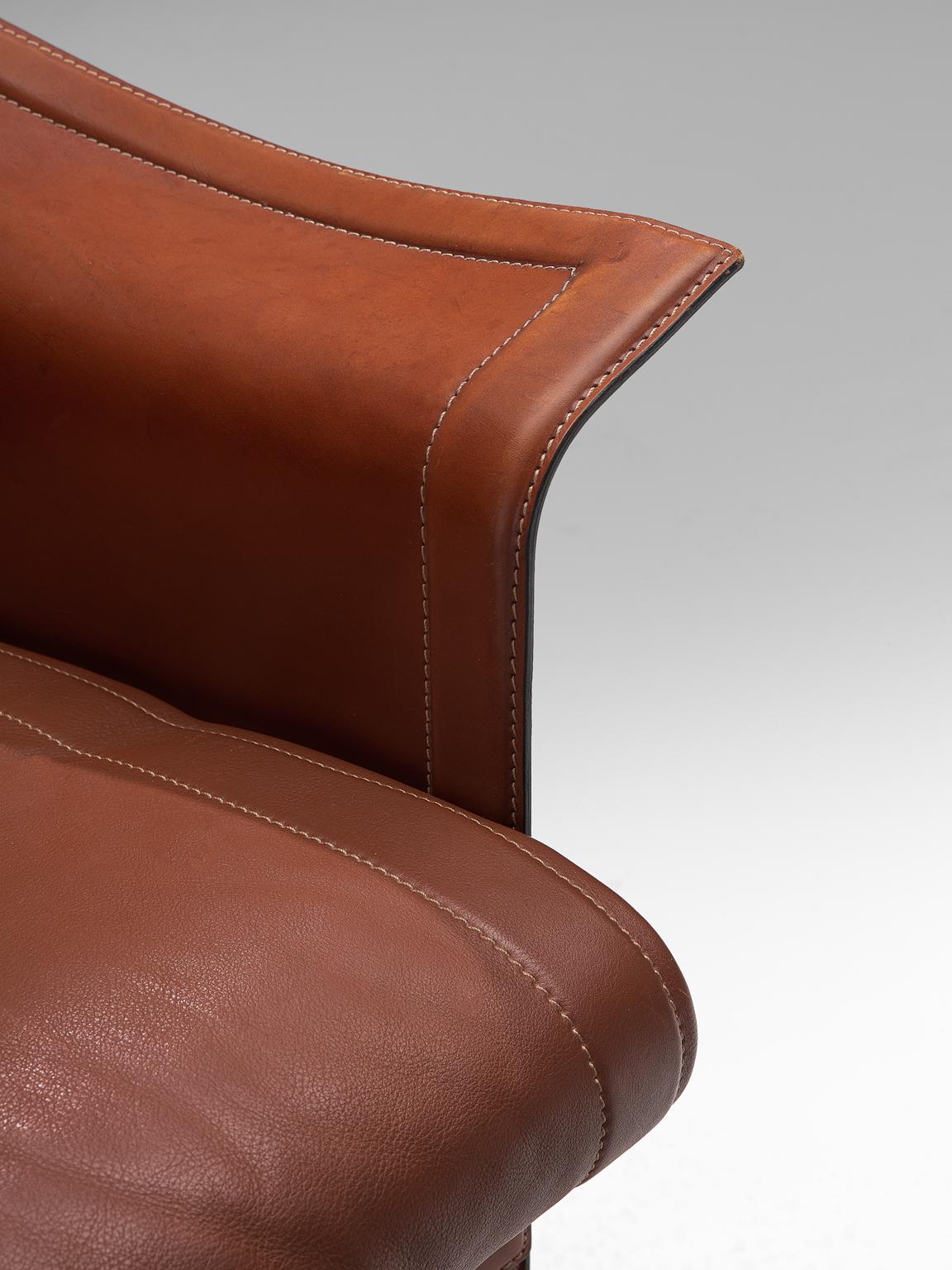 Tito Agnoli Pair of 'Korium' Chairs in Cognac Leather (Metall)