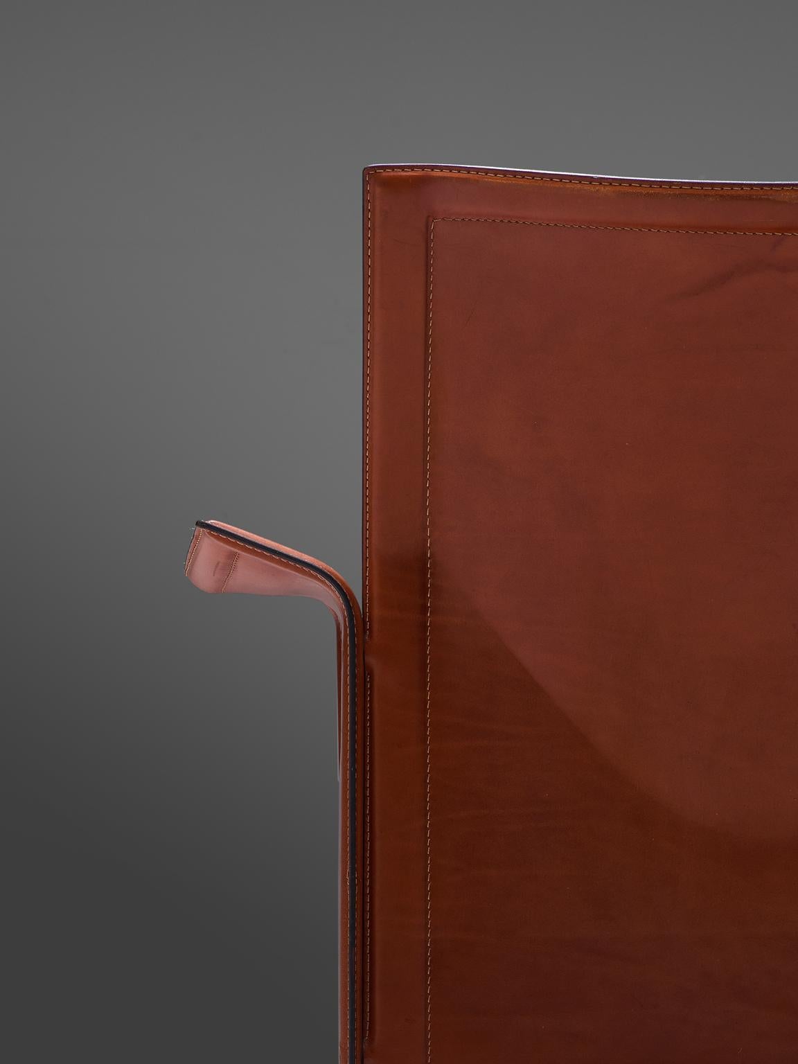 Tito Agnoli Pair of 'Korium' Chairs in Cognac Leather 1