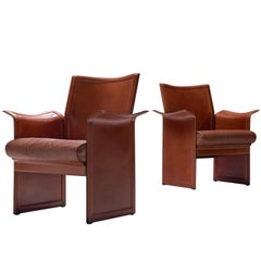 Tito Agnoli Pair of 'Korium' Chairs in Cognac Leather