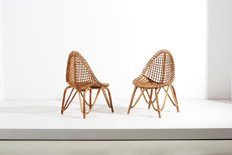 Tito Agnoli Pair of Rattan Chairs for Bonacina, Italy, 1950s In Good Condition For Sale In Berlin, DE
