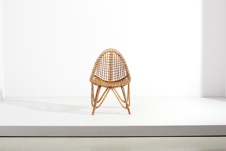 Mid-20th Century Tito Agnoli Pair of Rattan Chairs for Bonacina, Italy, 1950s For Sale
