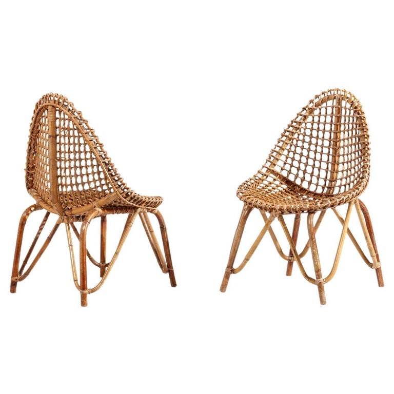 Tito Agnoli Pair of Rattan Chairs for Bonacina, Italy, 1950s For Sale