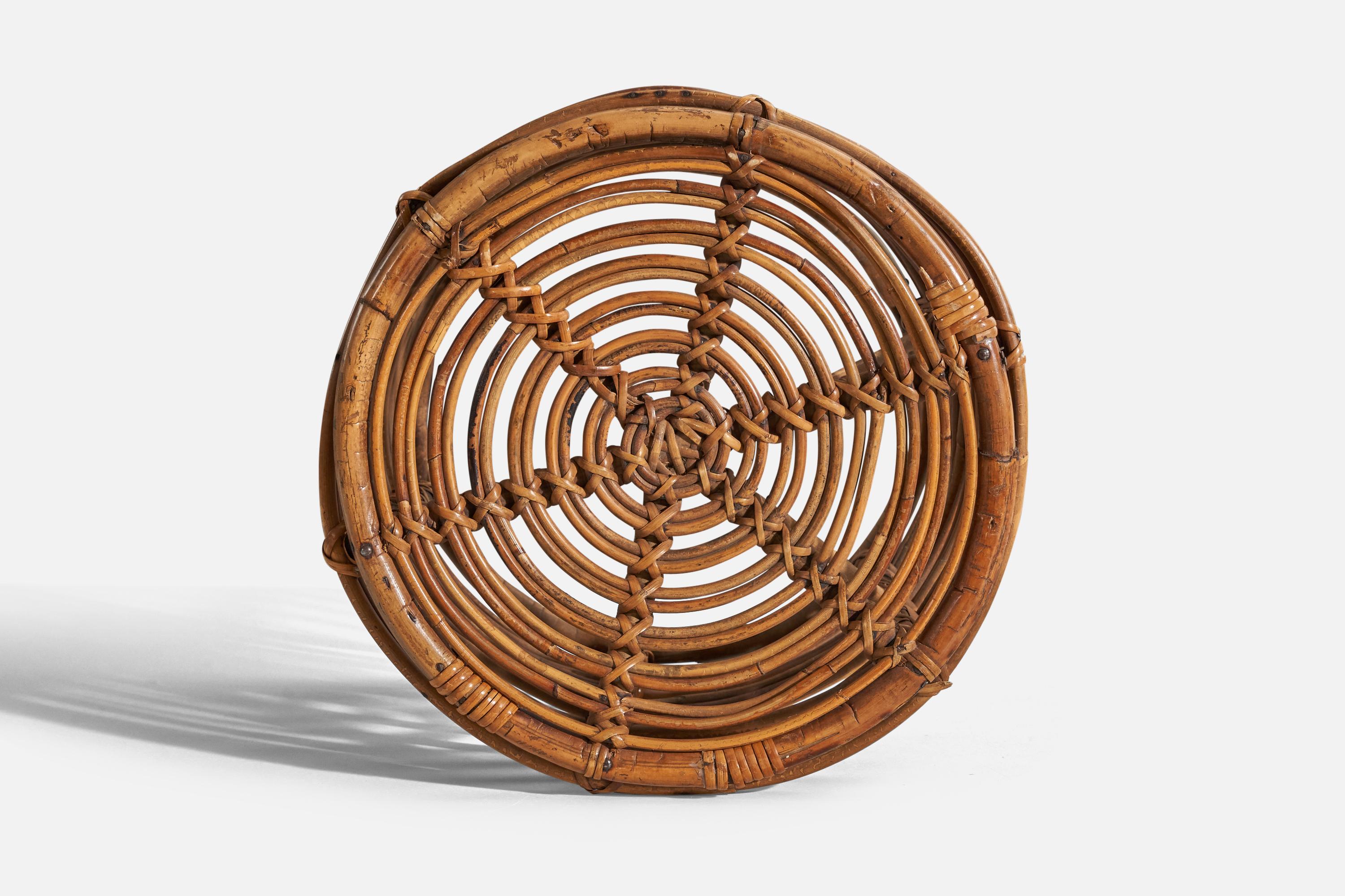 Mid-20th Century Tito Agnoli, Pair of Stools, Rattan, Bamboo, Italy, 1960s