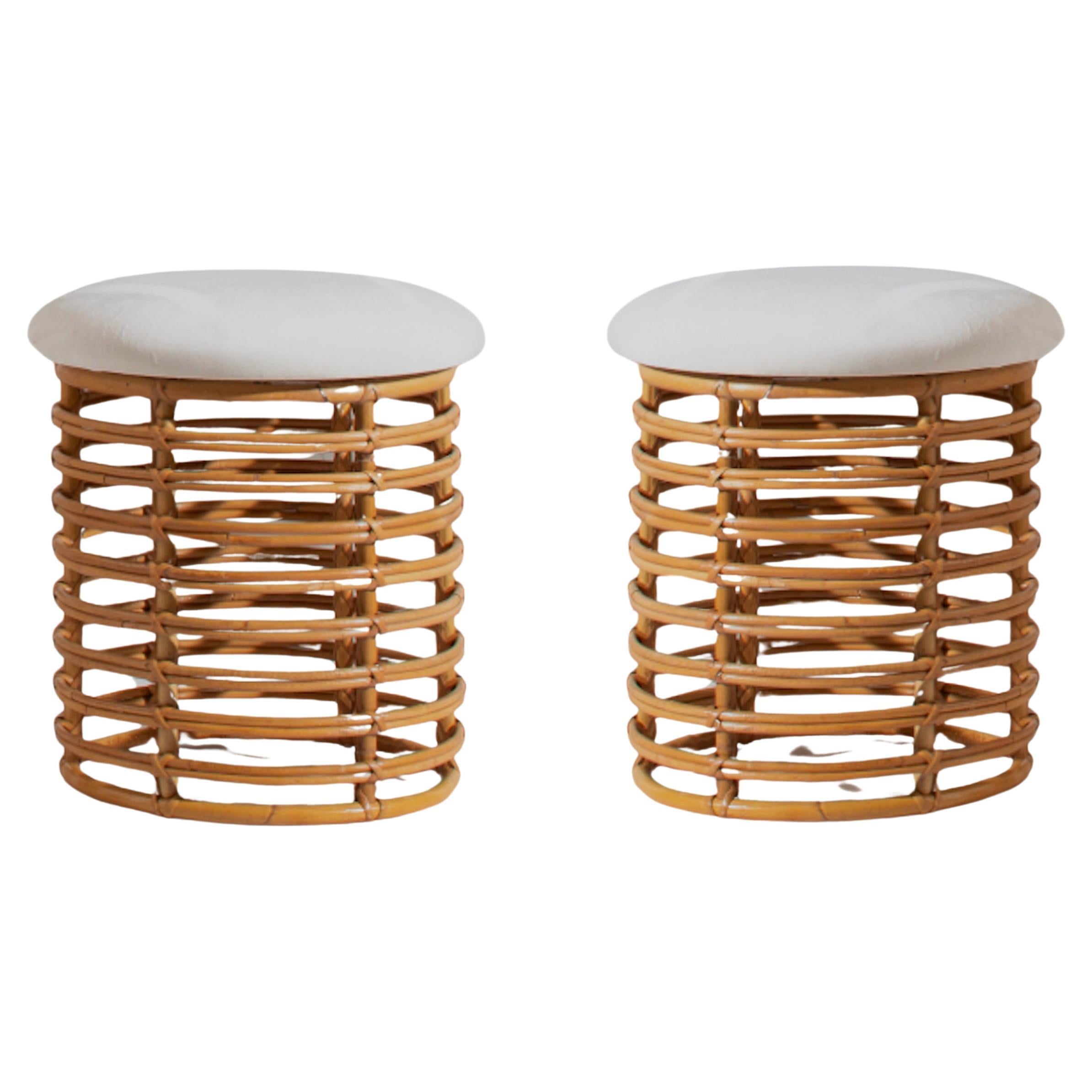Tito Agnoli, Pair of Stools, Rattan, Bamboo, Italy, 1960s For Sale