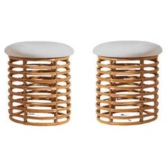 Tito Agnoli, Pair of Stools, Rattan, Bamboo, Italy, 1960s