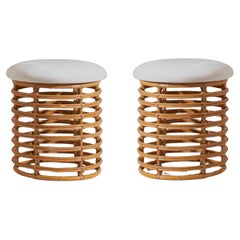 Tito Agnoli, Pair of Stools, Rattan, Bamboo, Italy, 1960s