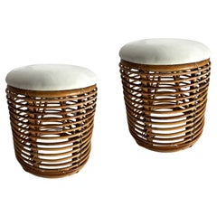 Tito Agnoli, Pair of Stools, Rattan, Bamboo, Italy, 1960s
