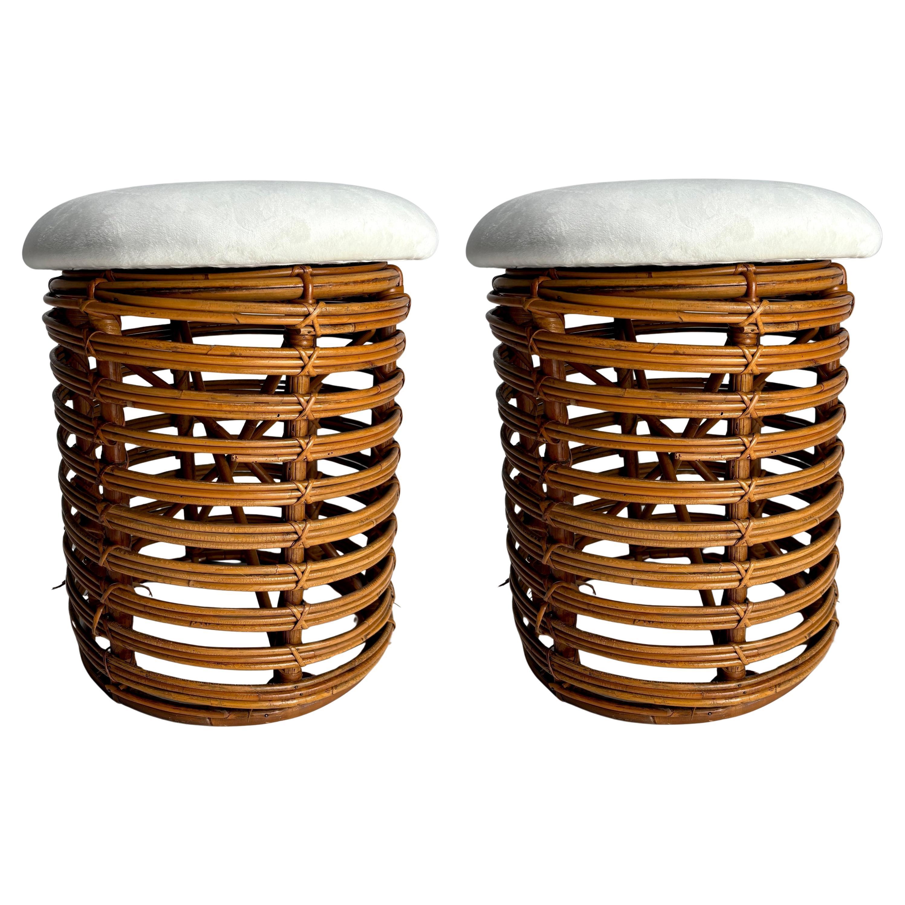 Tito Agnoli, Coppia di sgabelli, Rattan, Bambù, Italia, anni '60 in vendita