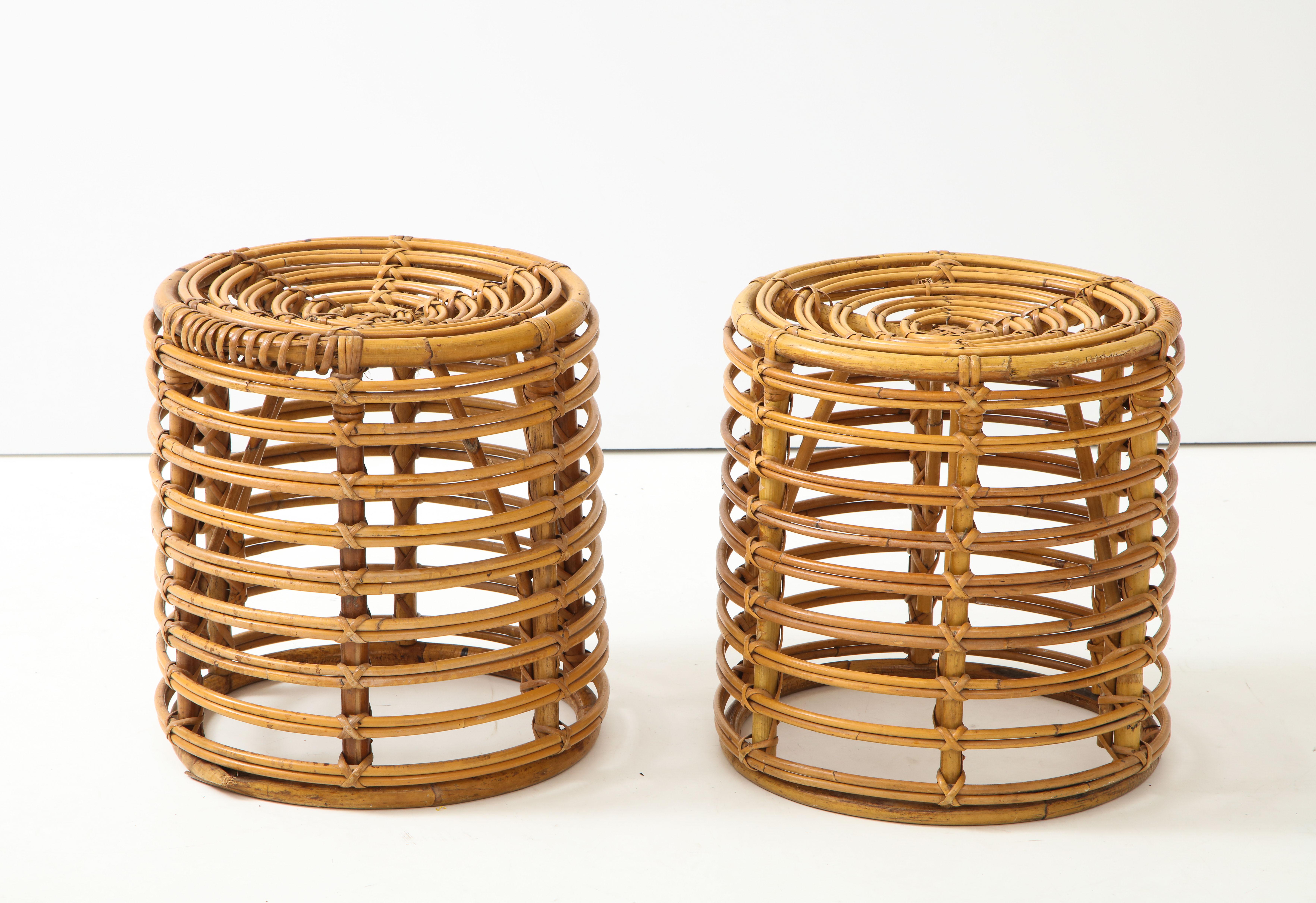 Tito Agnoli, Italy, circa 1960
Pair of stools/ tables
Cane
Measures: Height 16, diameter 15.5 in.