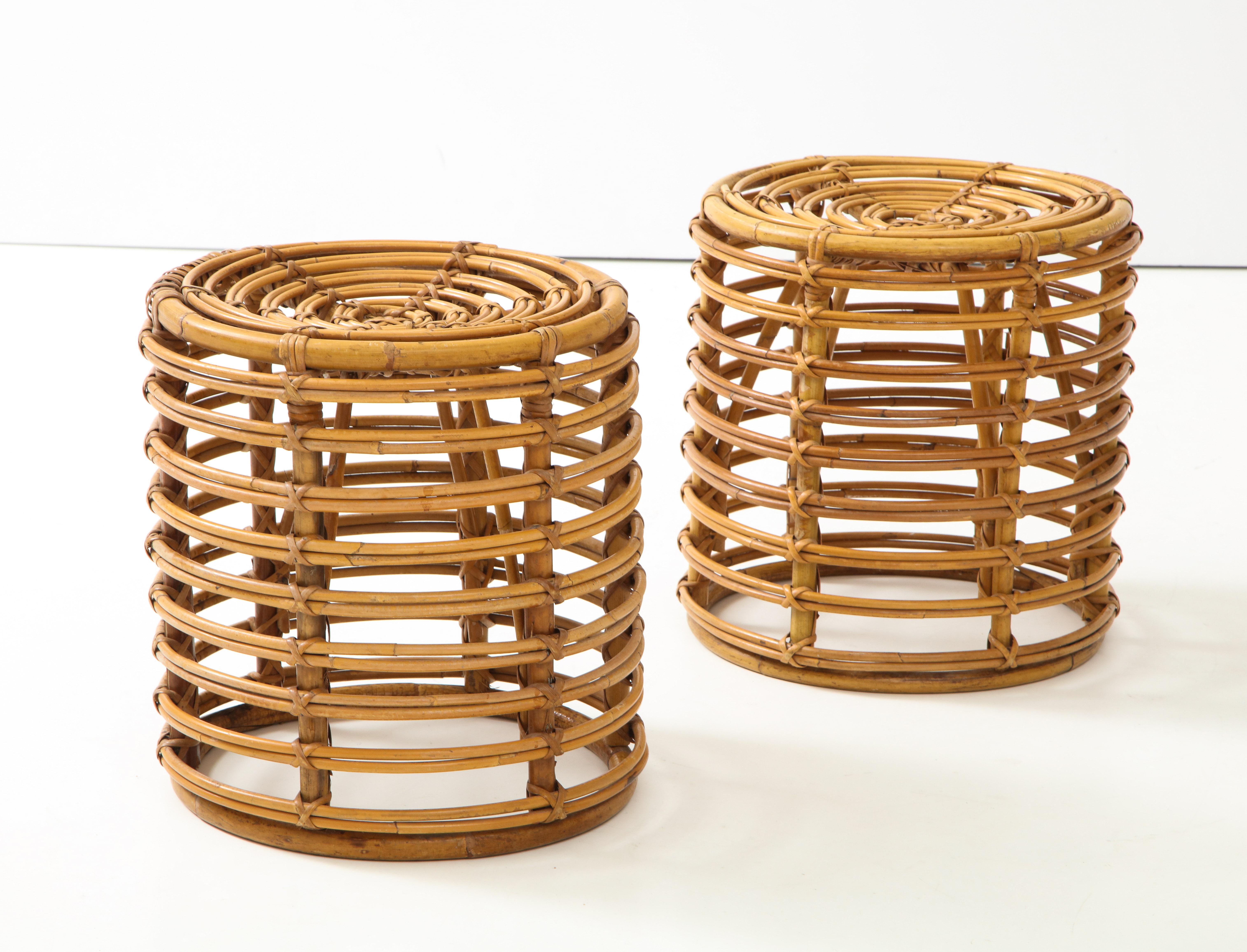 Woven Tito Agnoli Pair of Stools/ Tables, Italy, circa 1960