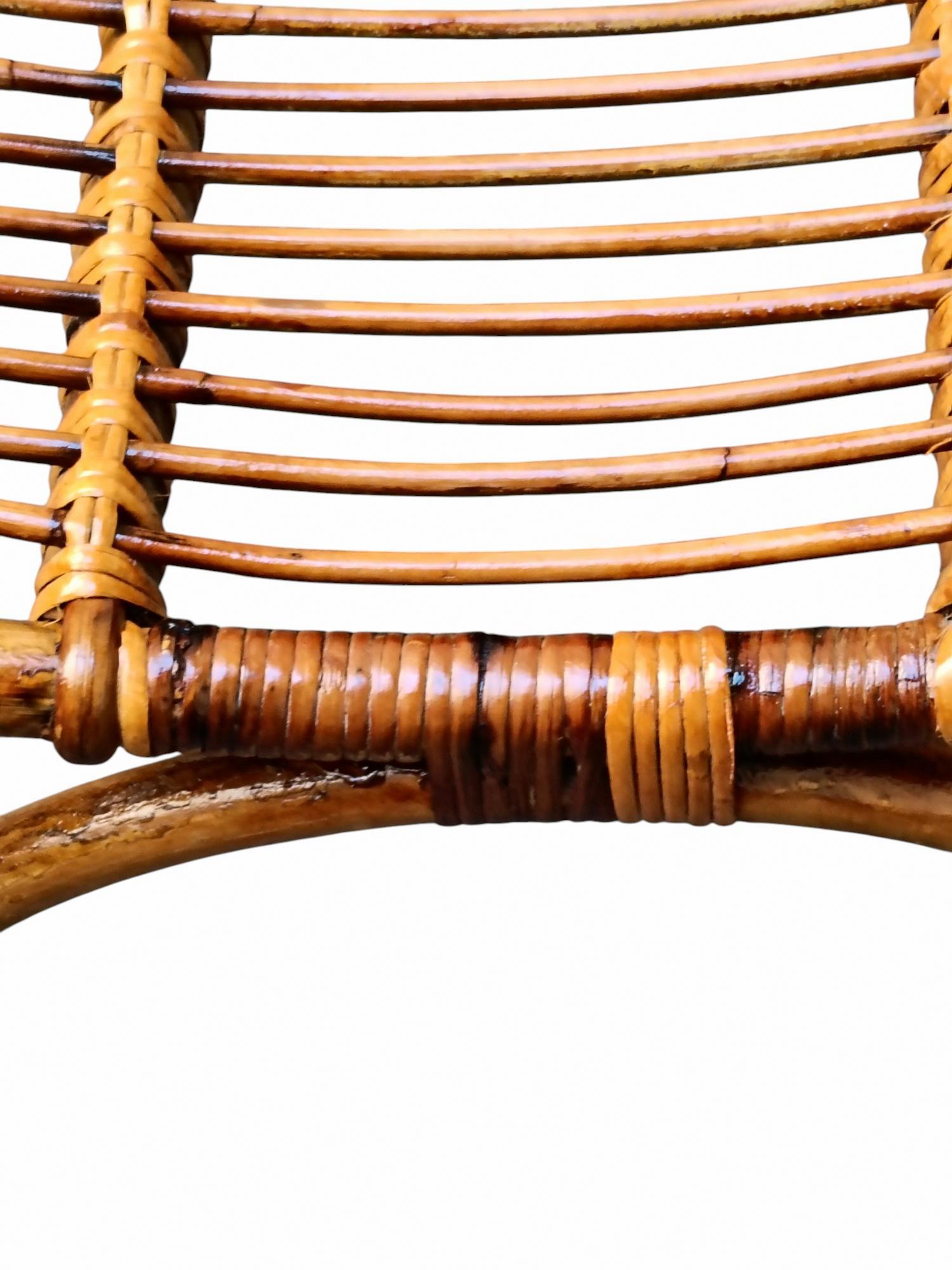 Italian Tito Agnoli for Bonacina Stool in Rattan and Wicker, Italy 1960s For Sale
