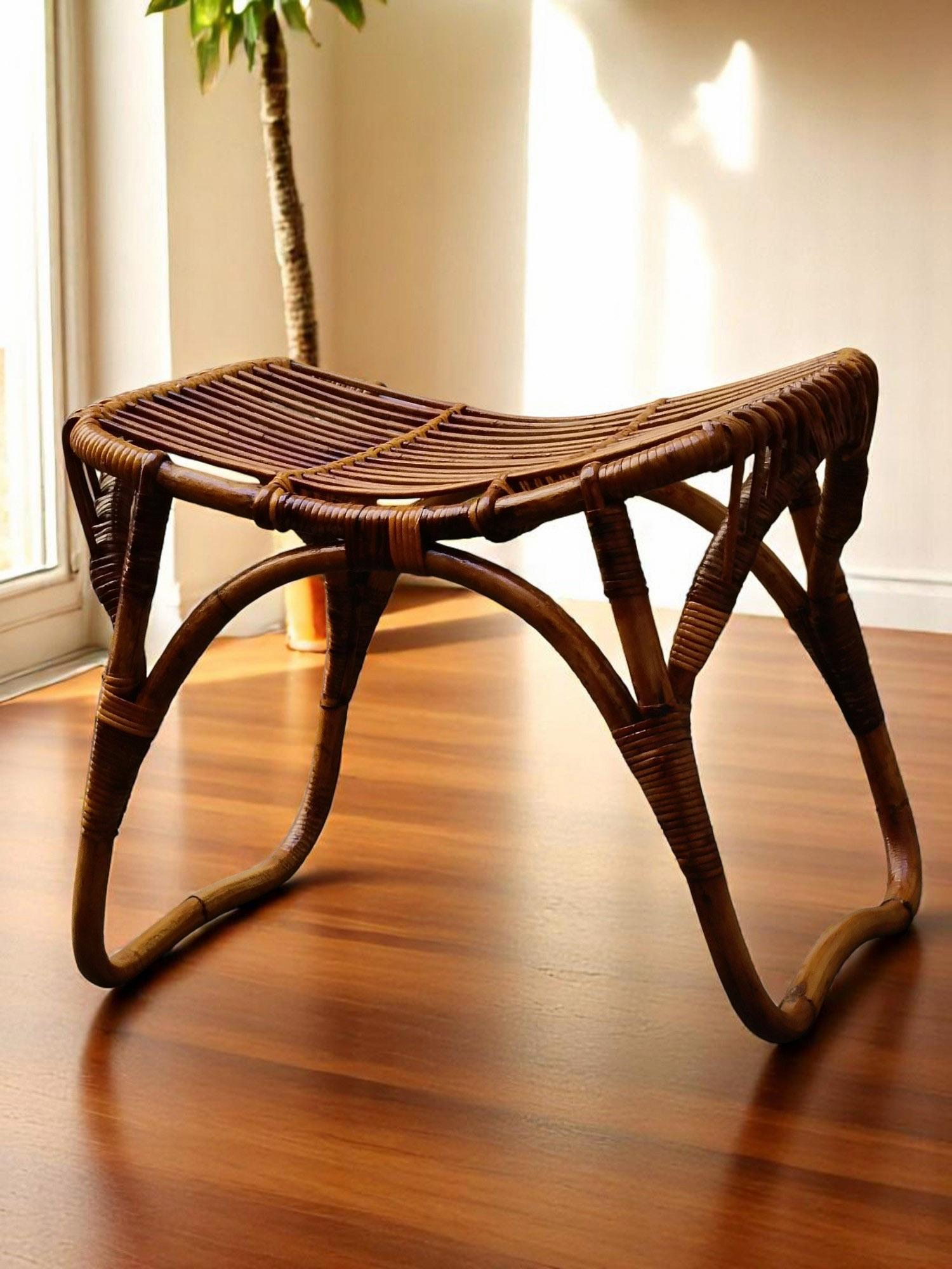Mid-20th Century Tito Agnoli for Bonacina Stool in Rattan and Wicker, Italy 1960s For Sale