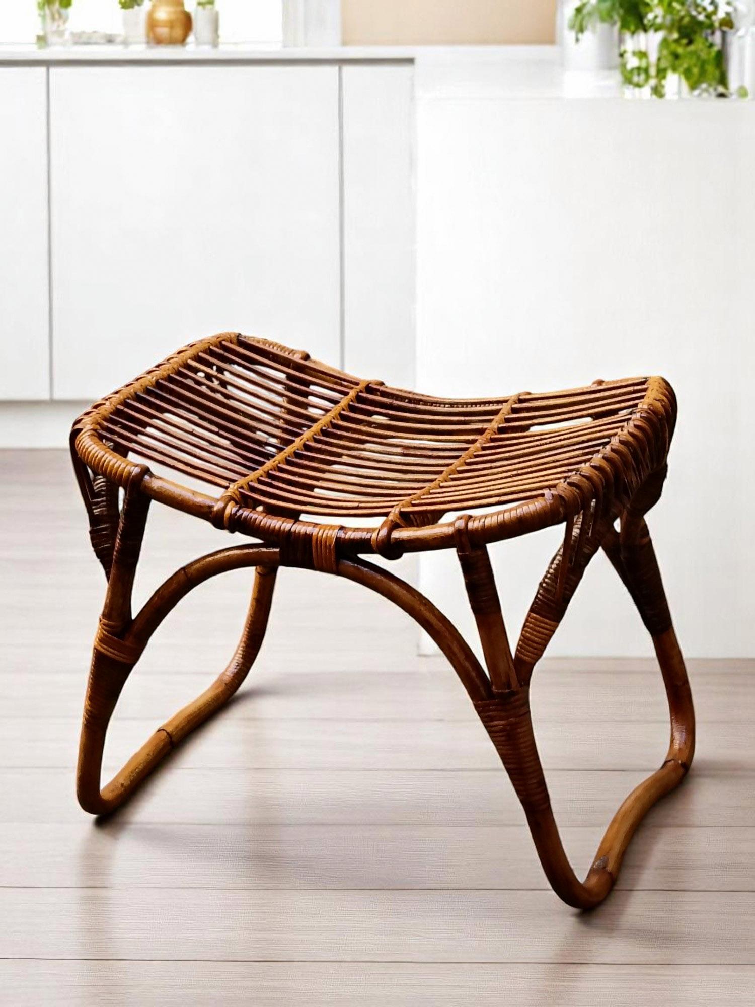 Bamboo Tito Agnoli for Bonacina Stool in Rattan and Wicker, Italy 1960s For Sale