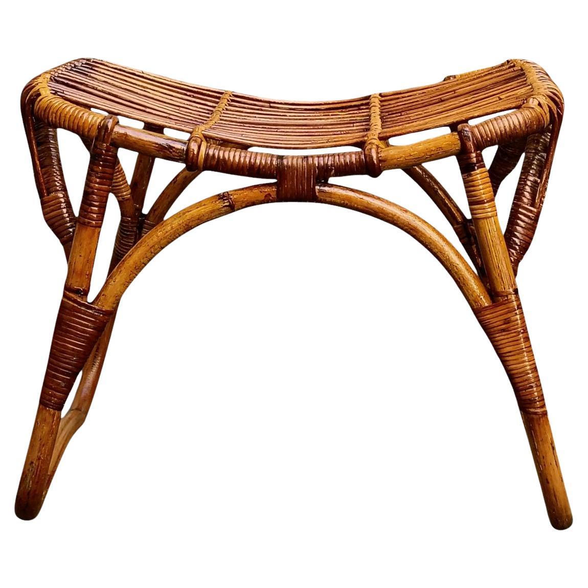 Tito Agnoli for Bonacina Stool in Rattan and Wicker, Italy 1960s