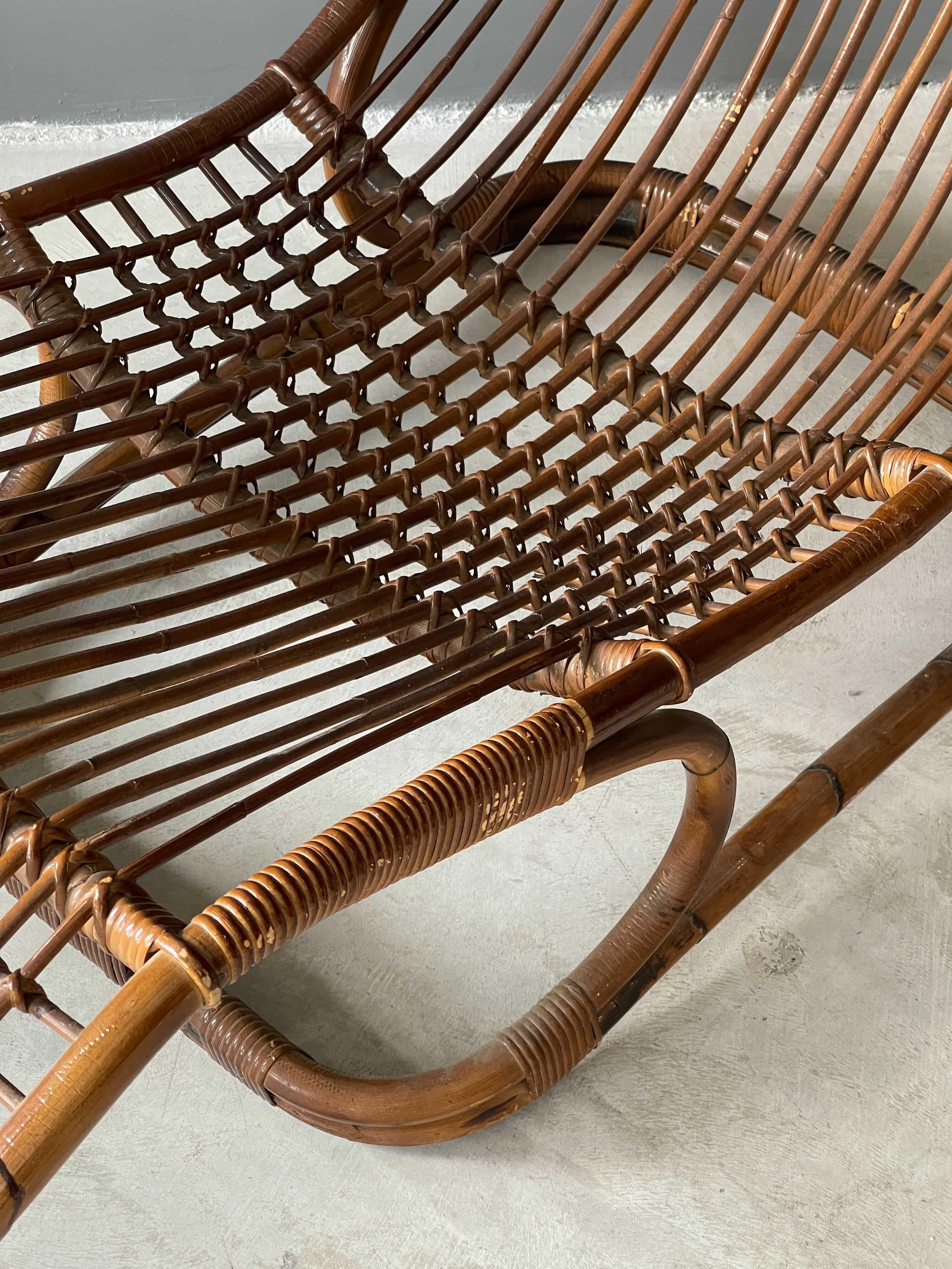 Tito Agnoli, Rare Chaise Longue, Rattan, Bamboo, Pierantonio Bonacina, 1963 In Good Condition In High Point, NC