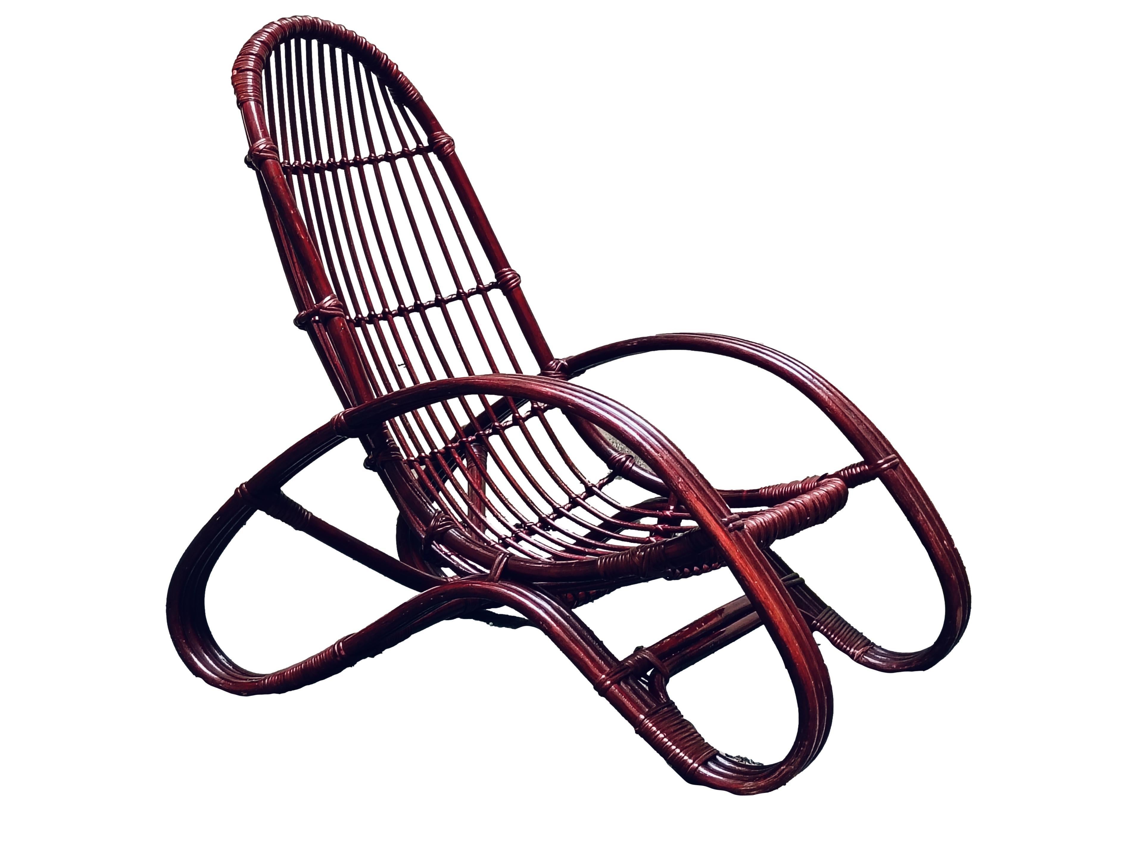Mid-Century Modern Tito Agnoli Rattan and Bamboo Lounge Chair, Italy, 1960s For Sale