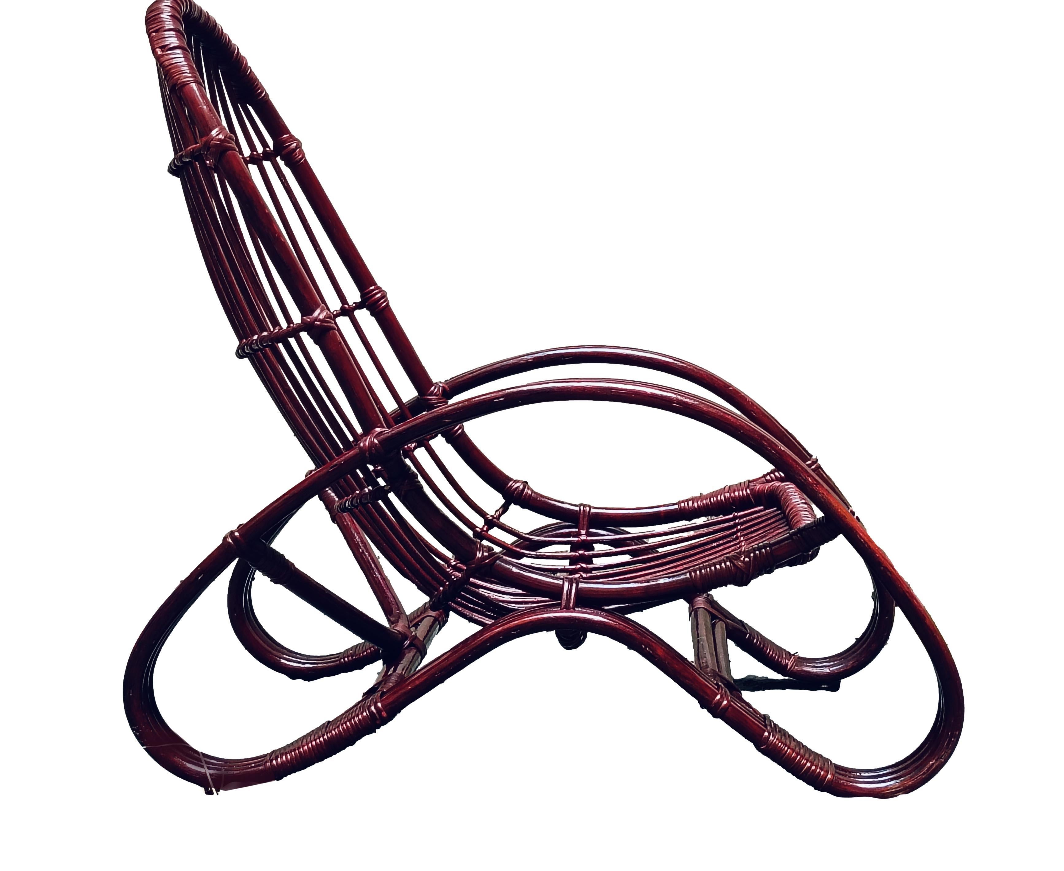 Italian Tito Agnoli Rattan and Bamboo Lounge Chair, Italy, 1960s For Sale