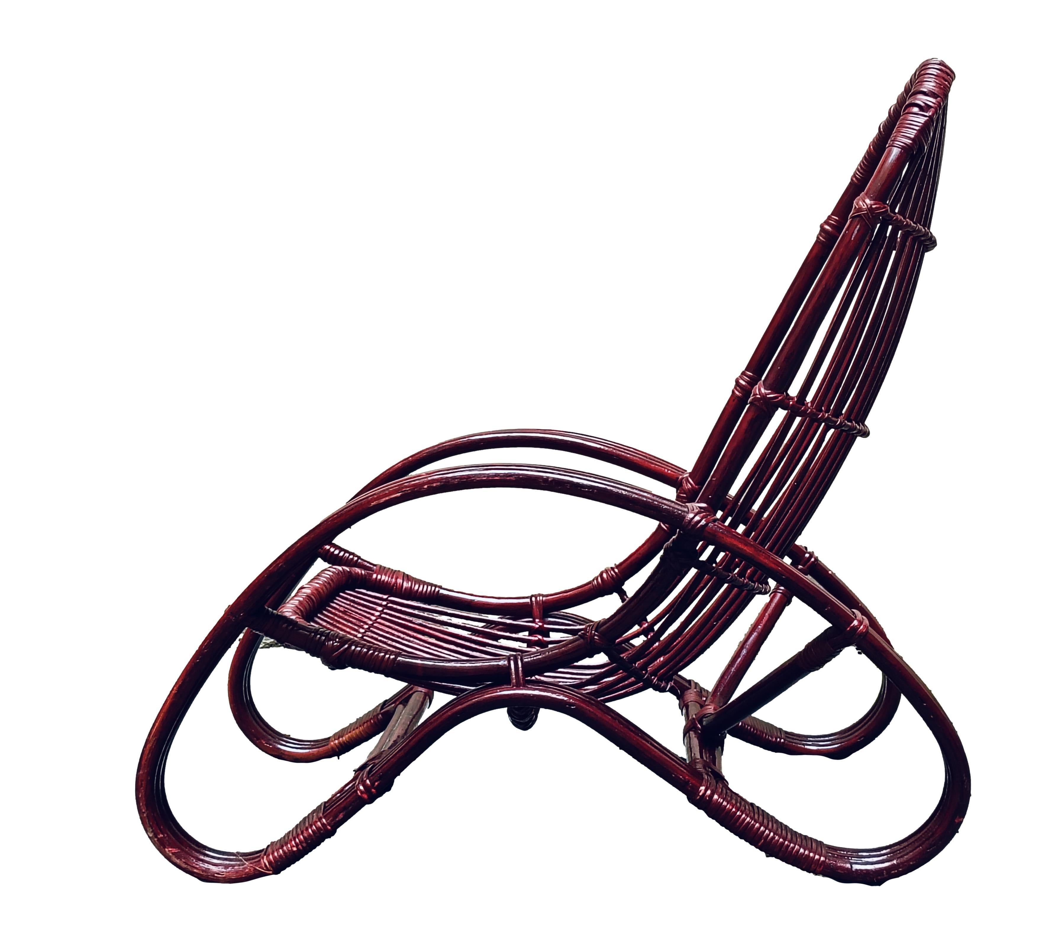 Mid-20th Century Tito Agnoli Rattan and Bamboo Lounge Chair, Italy, 1960s For Sale