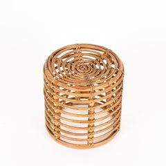 Tito Agnoli Rattan and Wicker Round Pouf Stool, Italy, 1960s