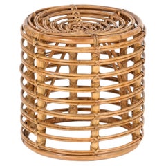 Tito Agnoli Rattan and Wicker Round Pouf Stool, Italy, 1960s