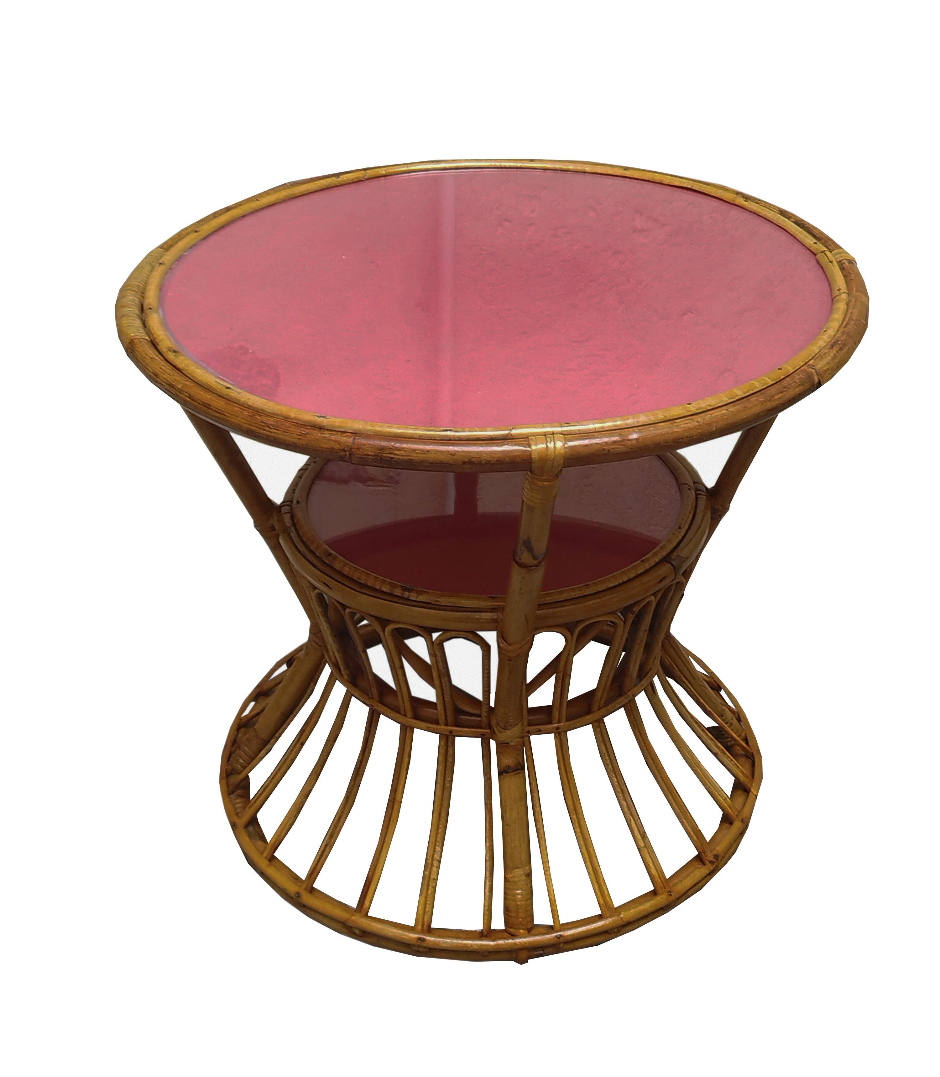 Mid-Century Modern Tito Agnoli Rattan, Bamboo and Glass Coffee Table, Italy, 1960s For Sale