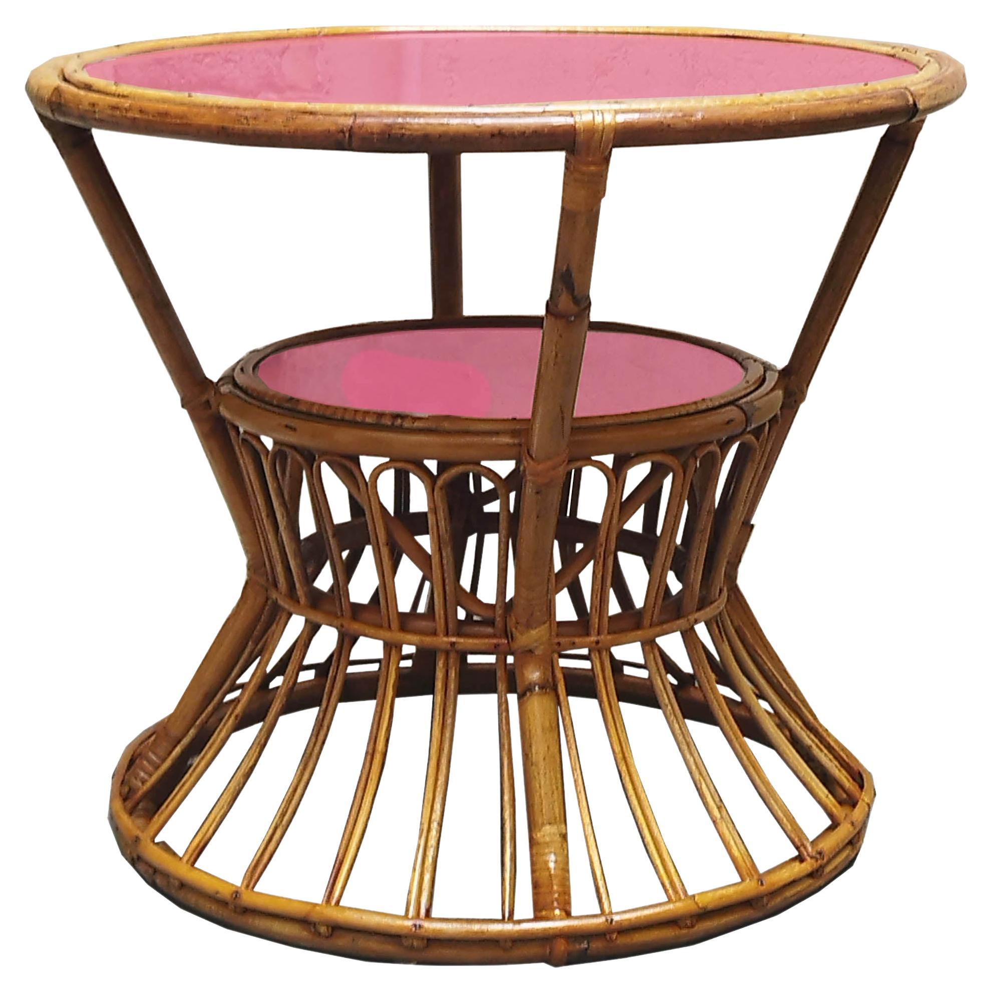 Tito Agnoli Rattan, Bamboo and Glass Coffee Table, Italy, 1960s For Sale